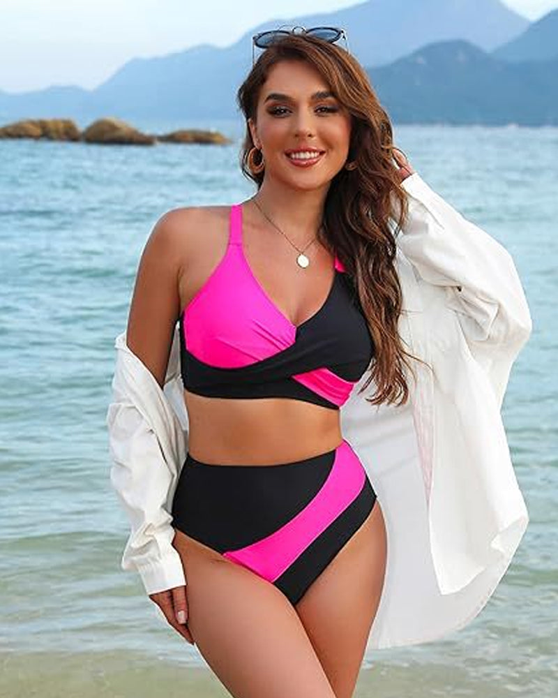 Vespa Bikini Dames – Color-Block Set met Crisscross Detail