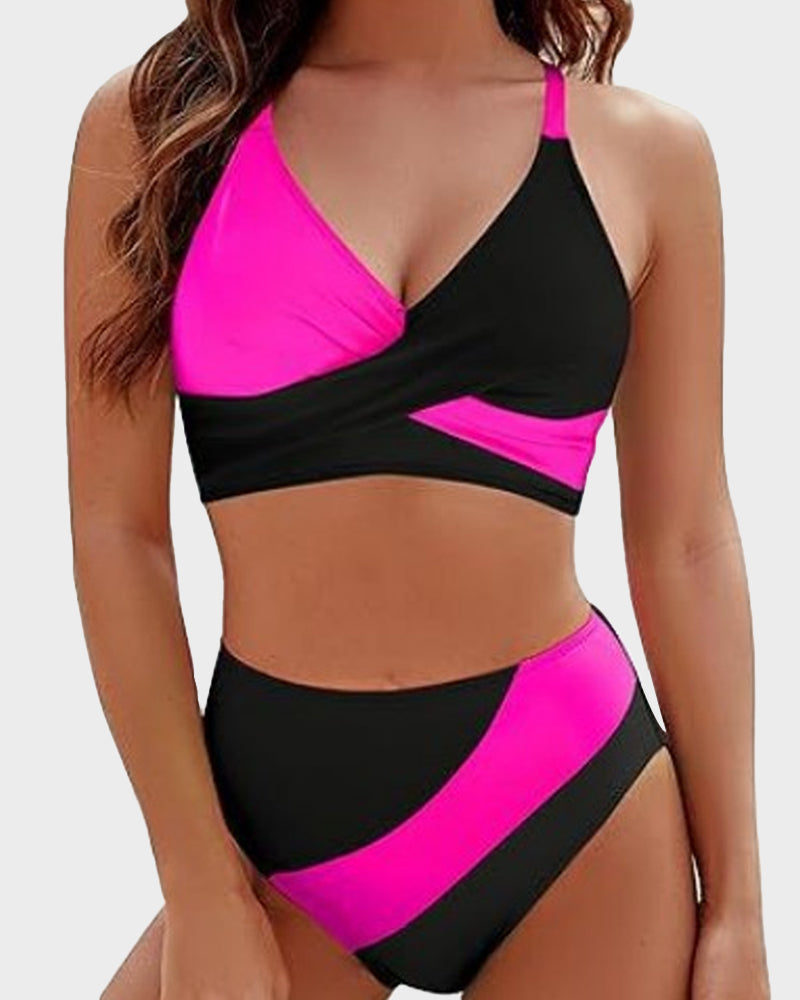 Vespa Bikini Dames – Color-Block Set met Crisscross Detail