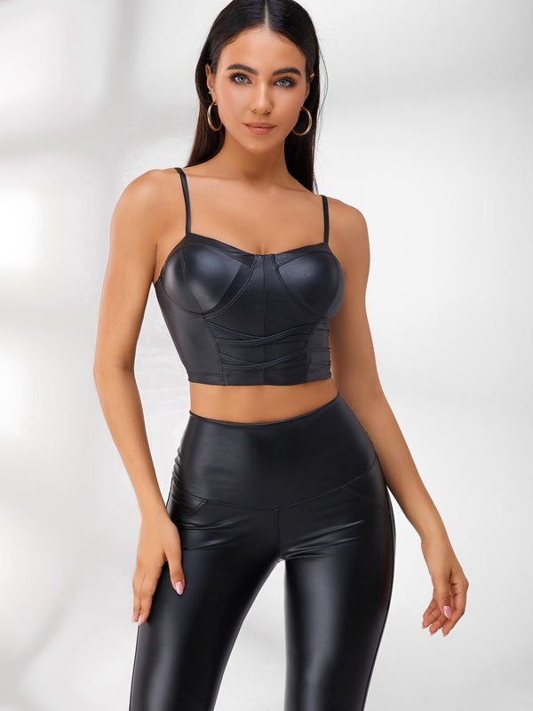 Sportlegging Dames Hoge Taille Leerlook Zwart