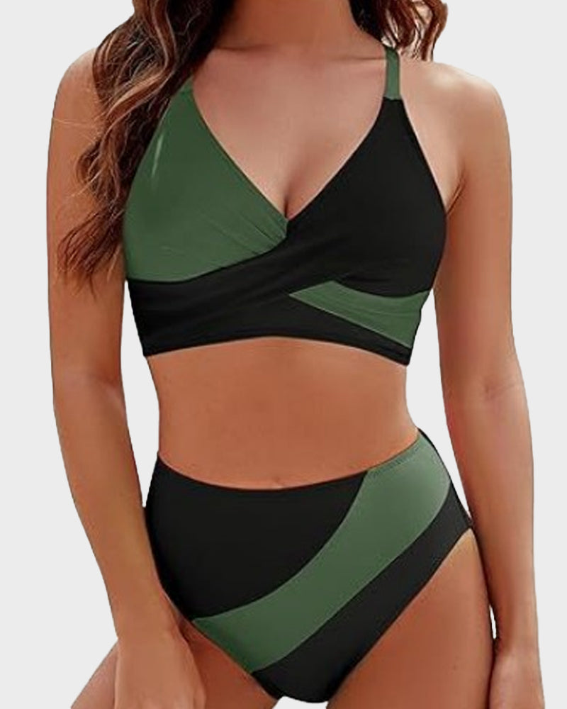 Vespa Bikini Dames – Color-Block Set met Crisscross Detail