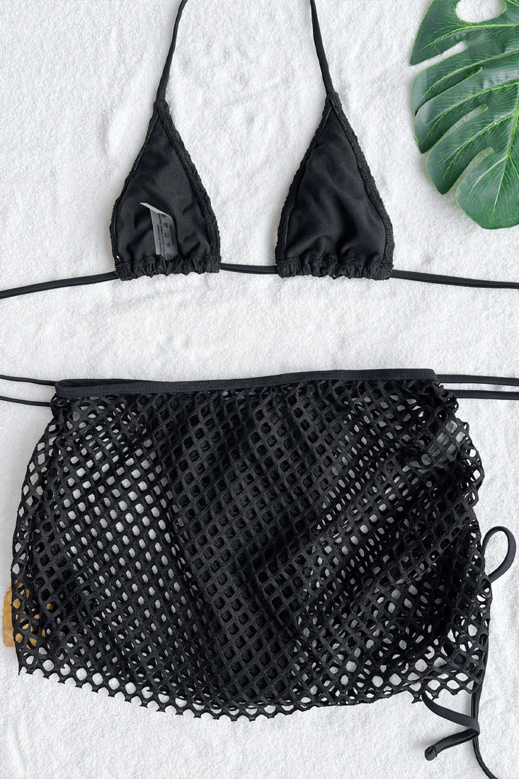 Zwarte Mesh Bikini Dames – Set met Uitsnede
