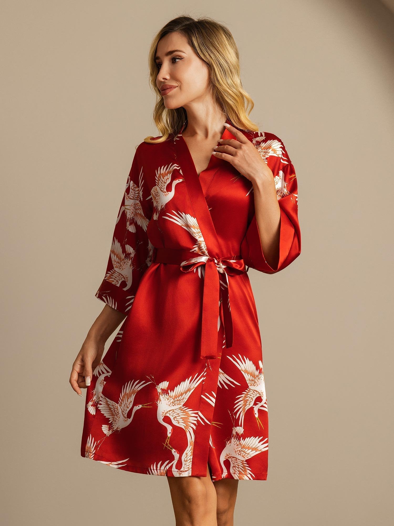 Satijnen Kimono Ochtendjas Wikkelmodel
