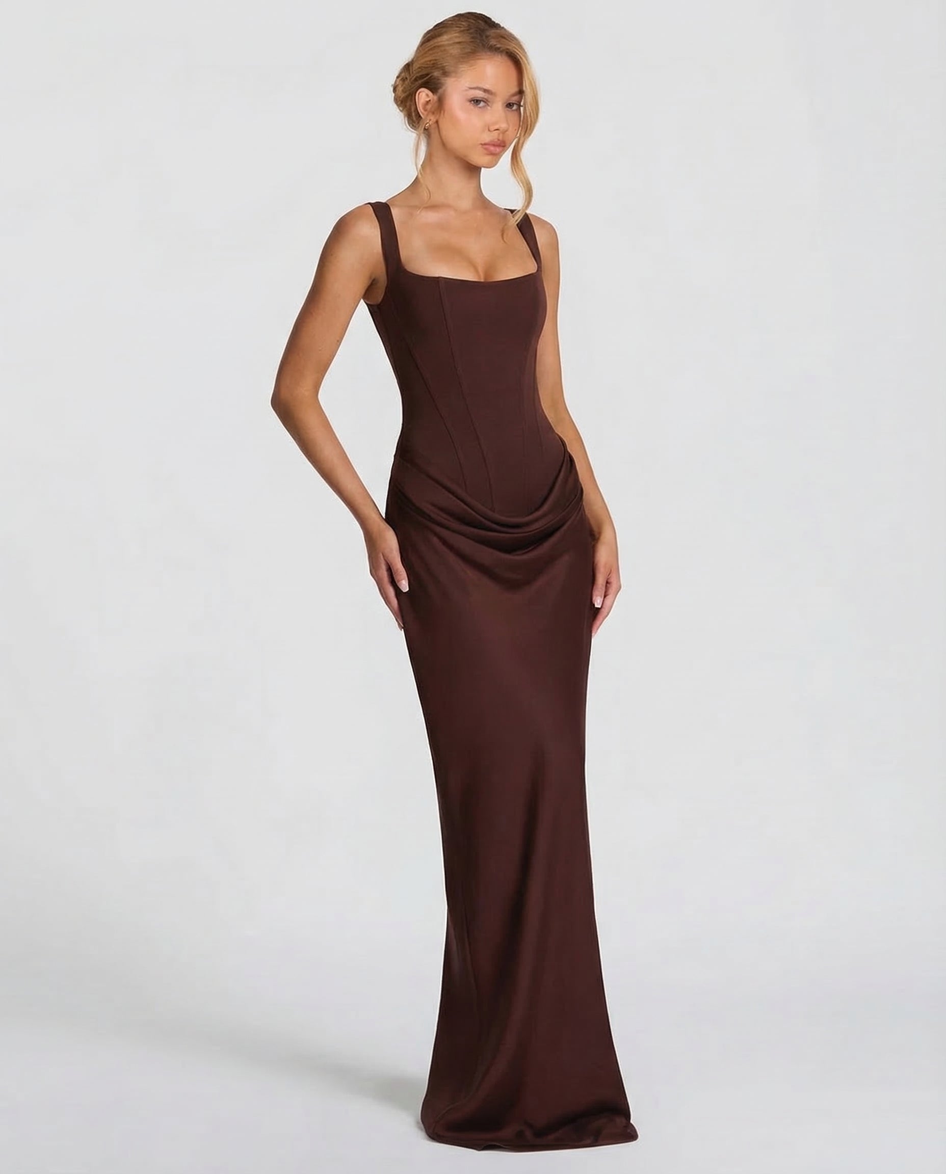 Maxi Jurk Corset Look met Vierkante Halslijn