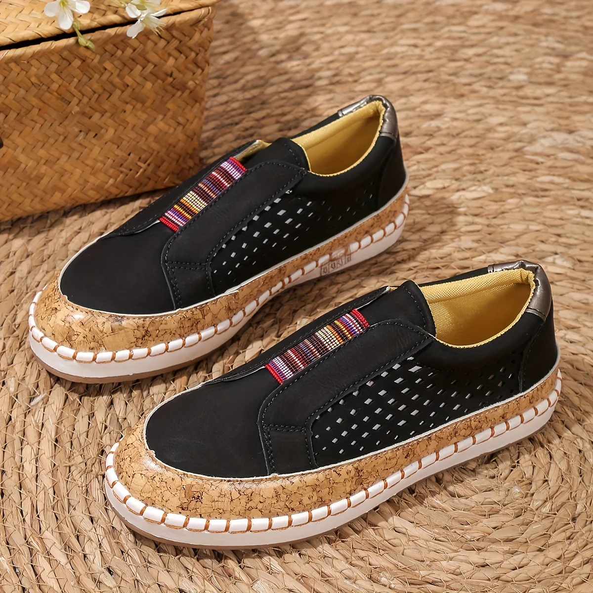 Boho Comfort Instappers Dames met Kurken Plateauzool en Ademende Pasvorm