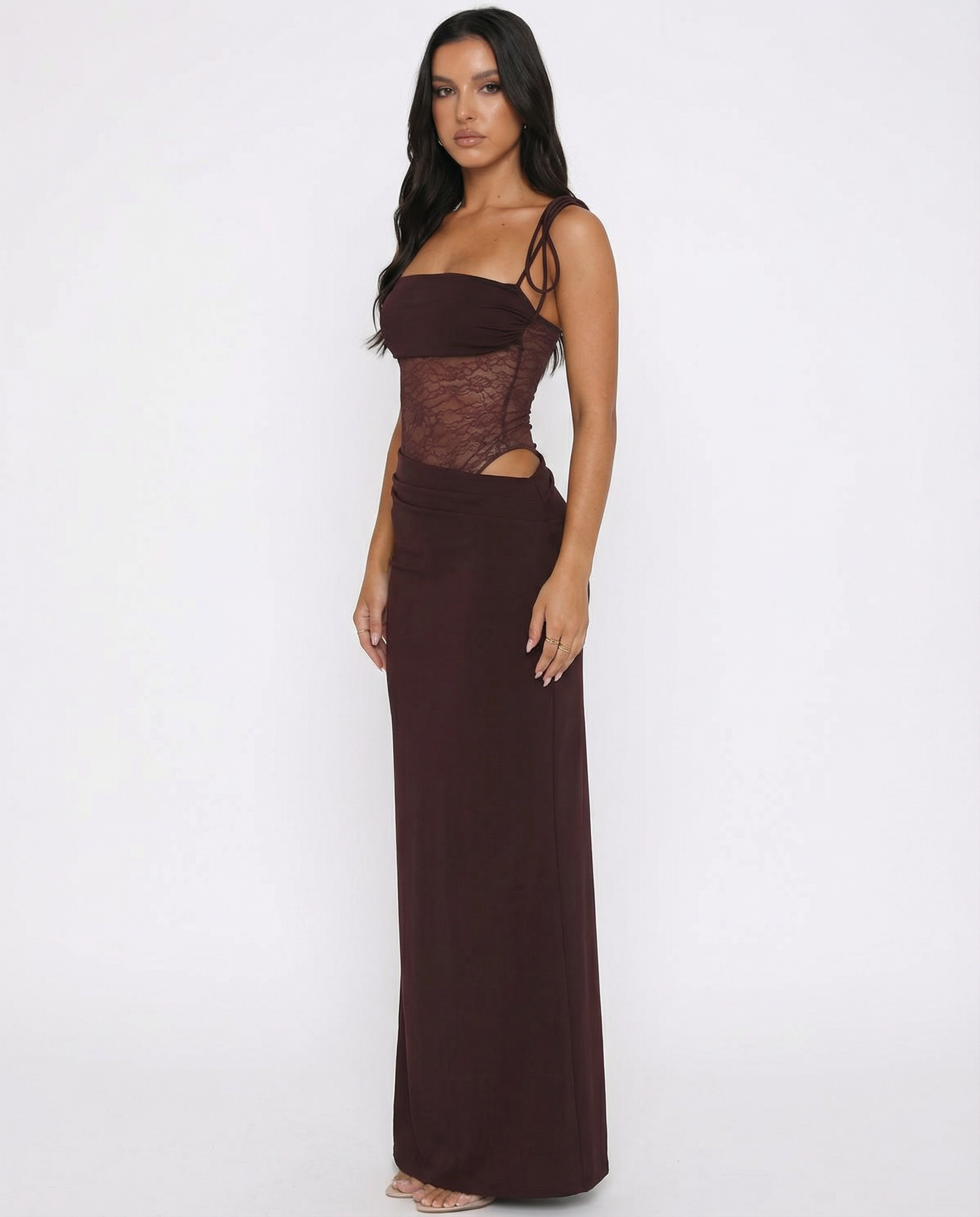 Strapless Maxi Jurk met Kant Taille