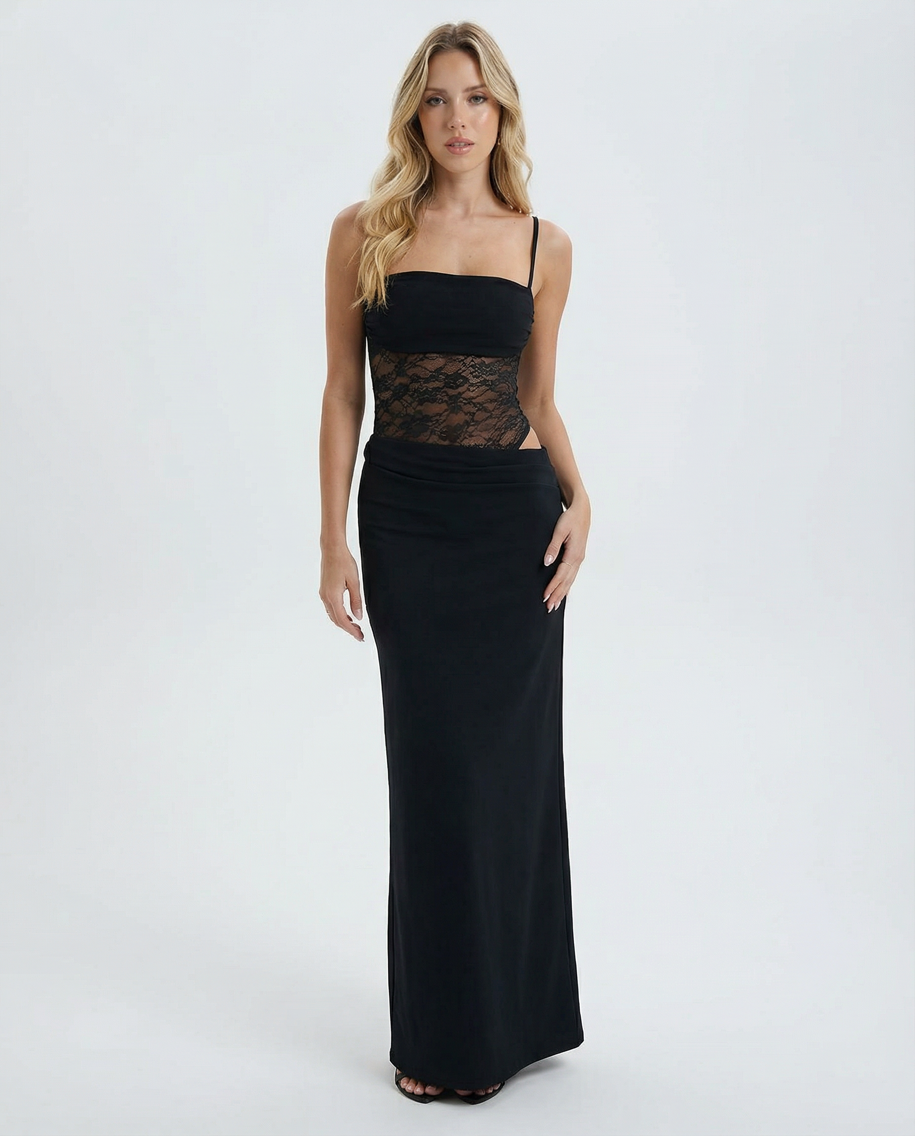 Strapless Maxi Jurk met Kant Taille