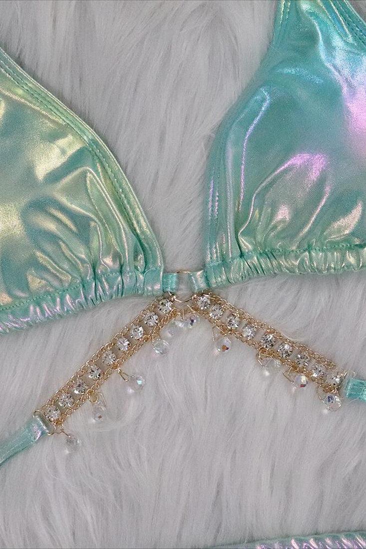 Groene Holografische Bikini Dames – Set met Zeester