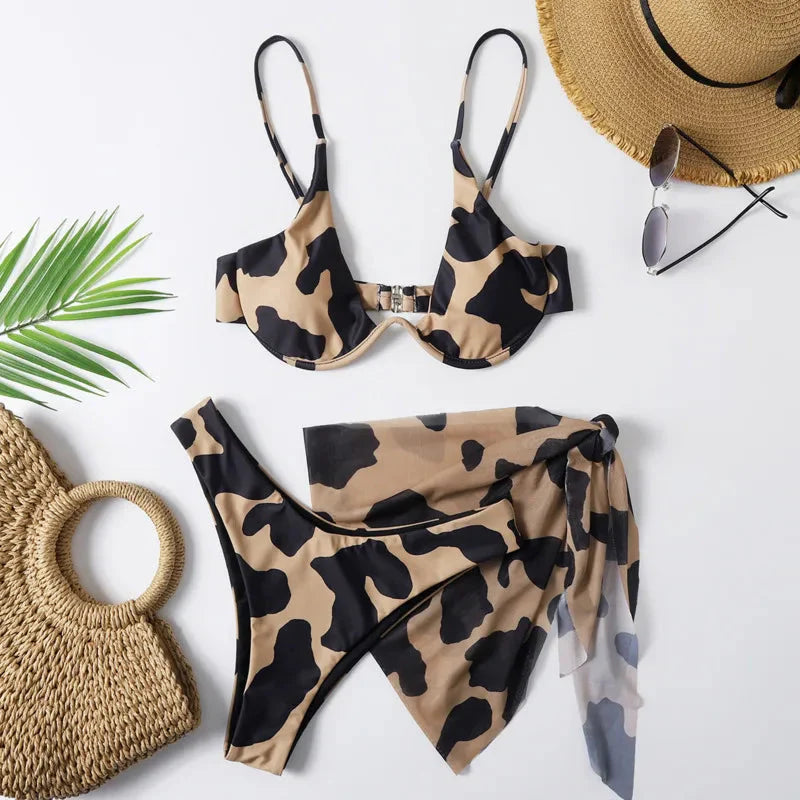 ANYA Bikini Set Dames – 3-Delige Dierenprint Set met Pareo