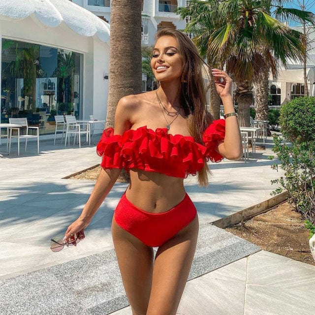 LIRA Bikini Set Dames – Rode Set met Elegante Ruches