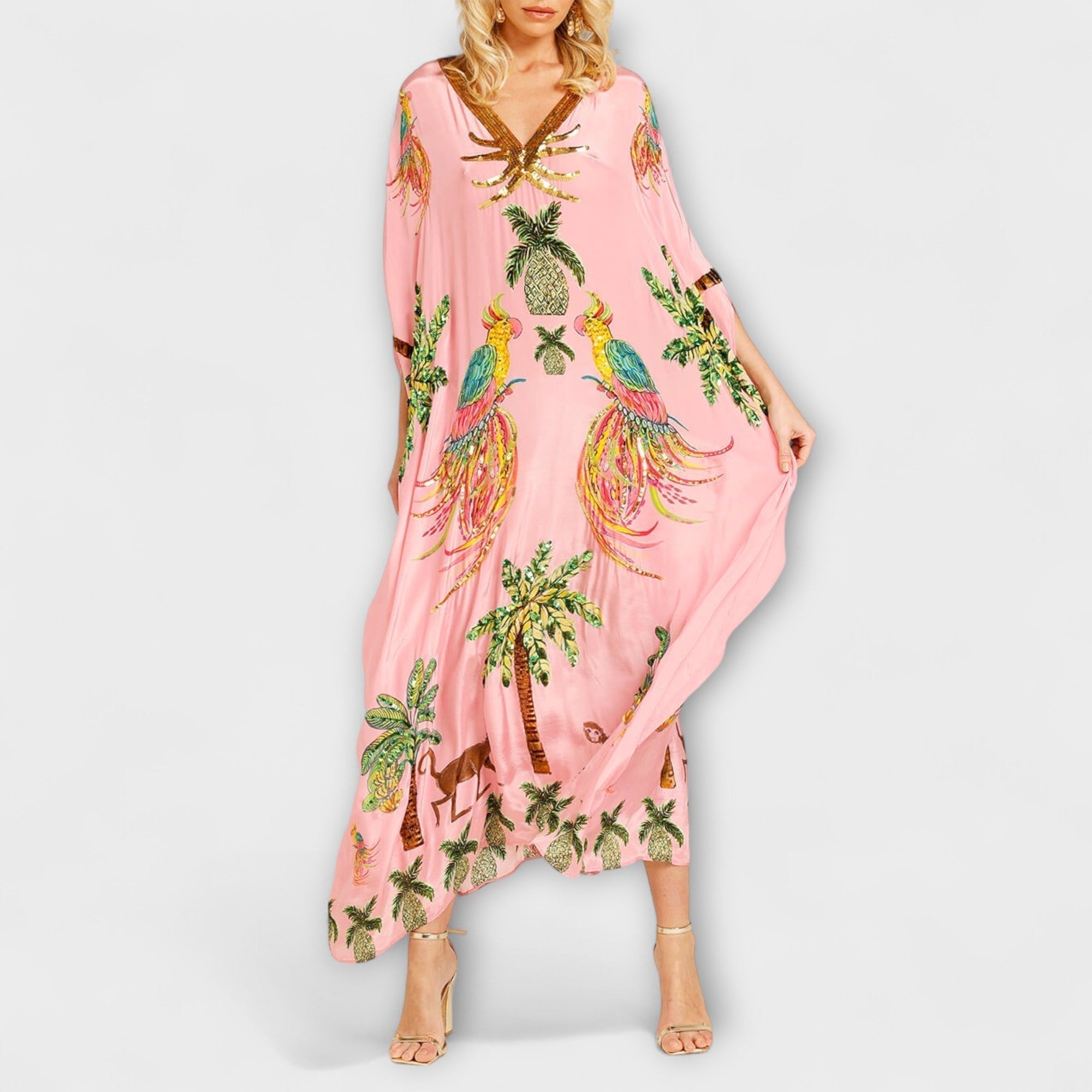Boho Zomerjurk Dames Maxi met Tropische Print en Vlindermodel