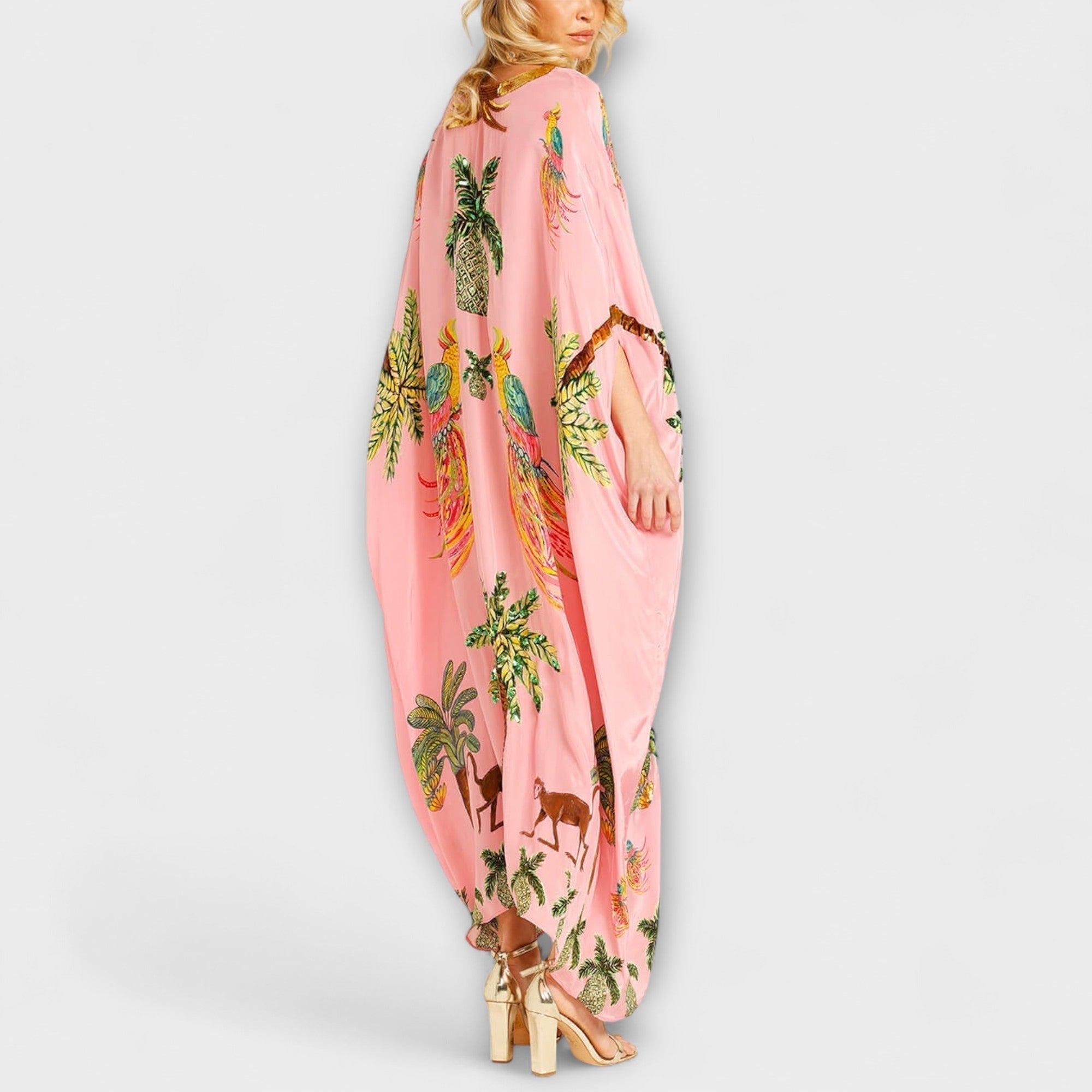 Boho Zomerjurk Dames Maxi met Tropische Print en Vlindermodel