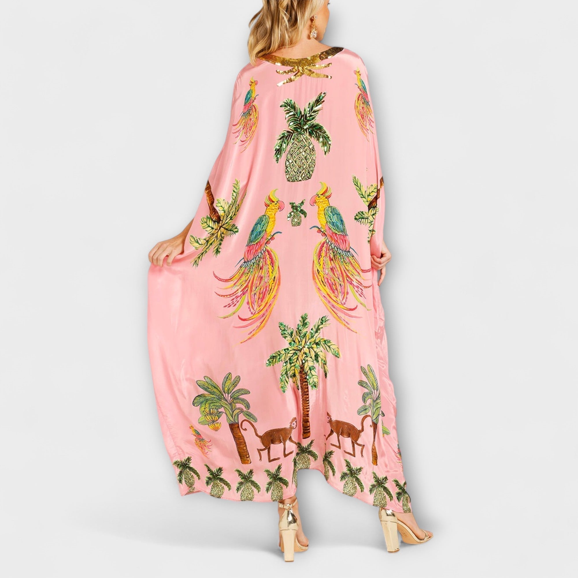 Boho Zomerjurk Dames Maxi met Tropische Print en Vlindermodel