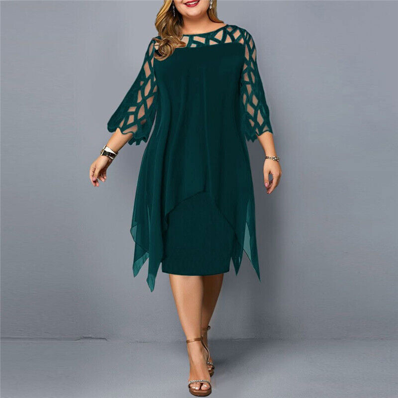 Elegante Grote Maten Bruiloft Gastenjurk Dames met Kant Details en Driekwart Mouwen