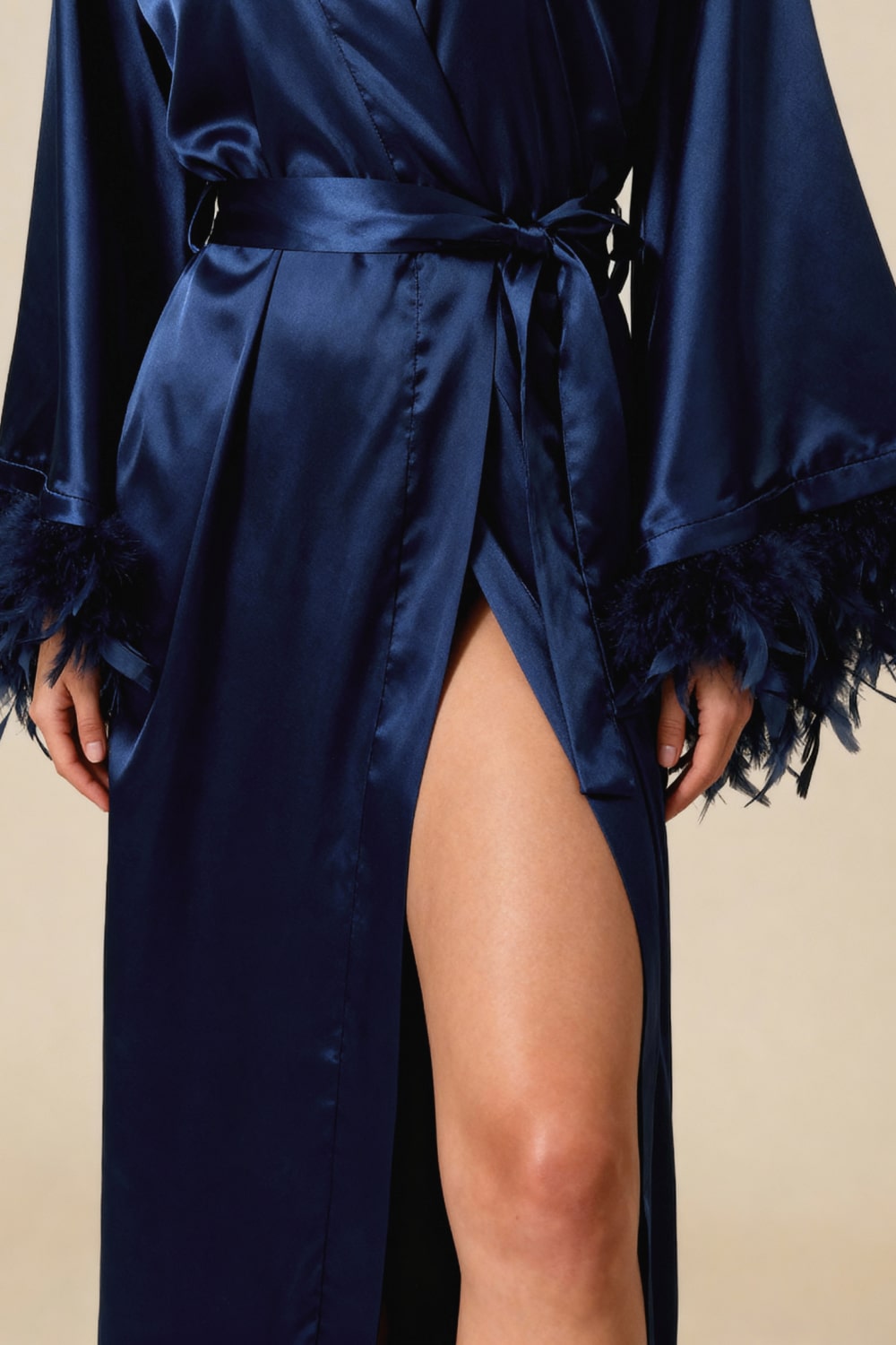 Satijnen Kimono Ochtendjas Nachtblauw