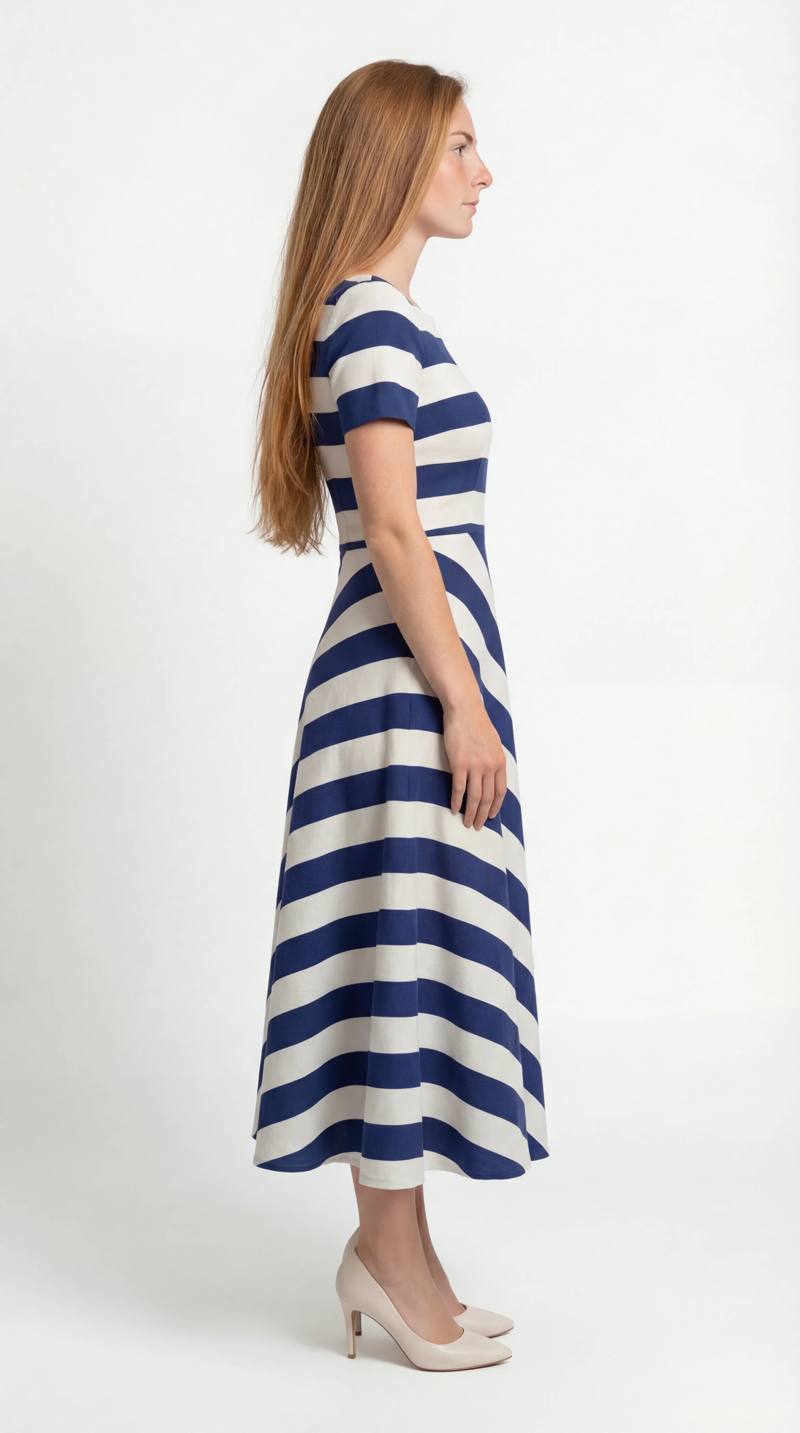 Midi Jurk Korte Mouw met Strepen Design