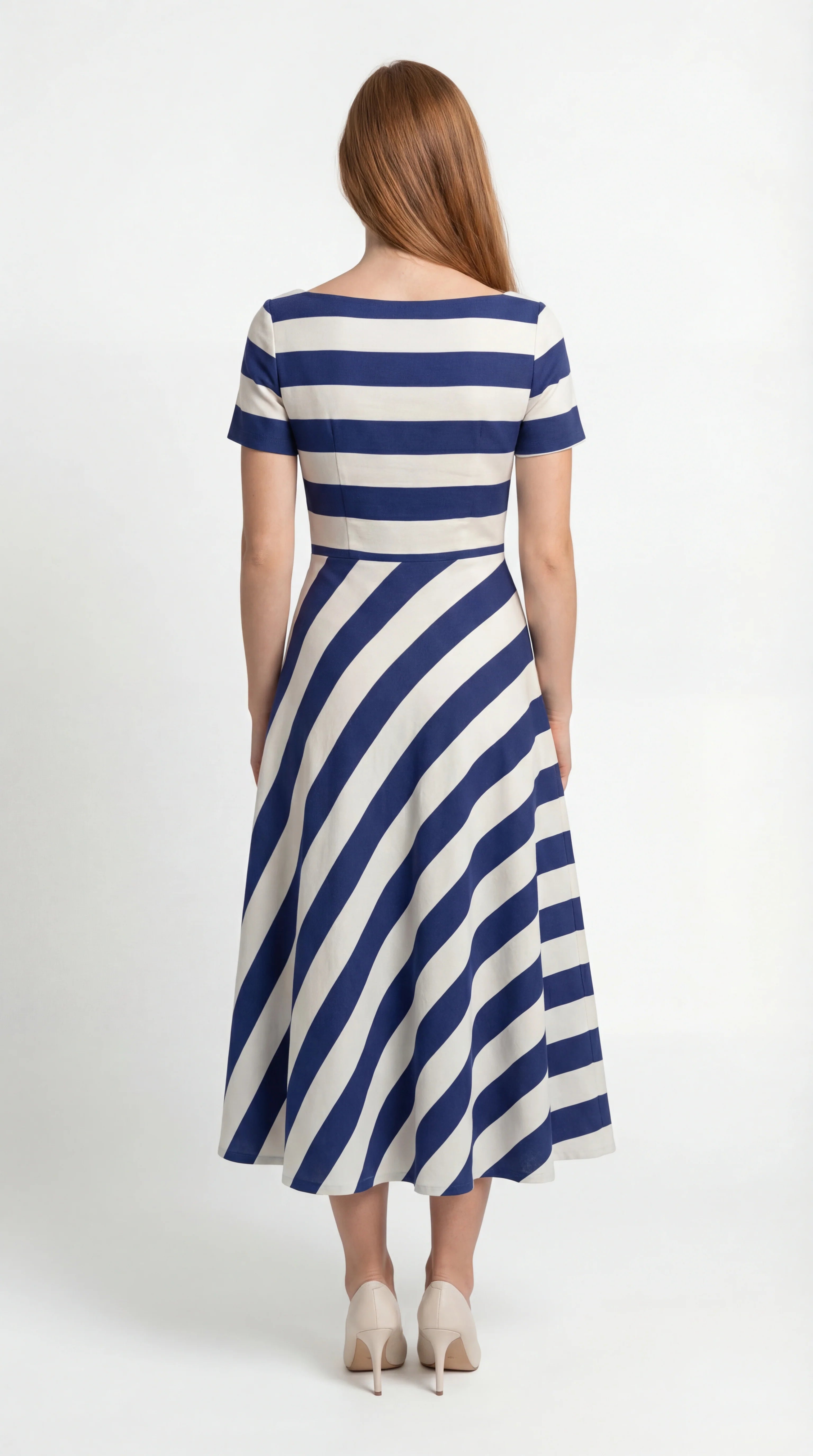 Midi Jurk Korte Mouw met Strepen Design