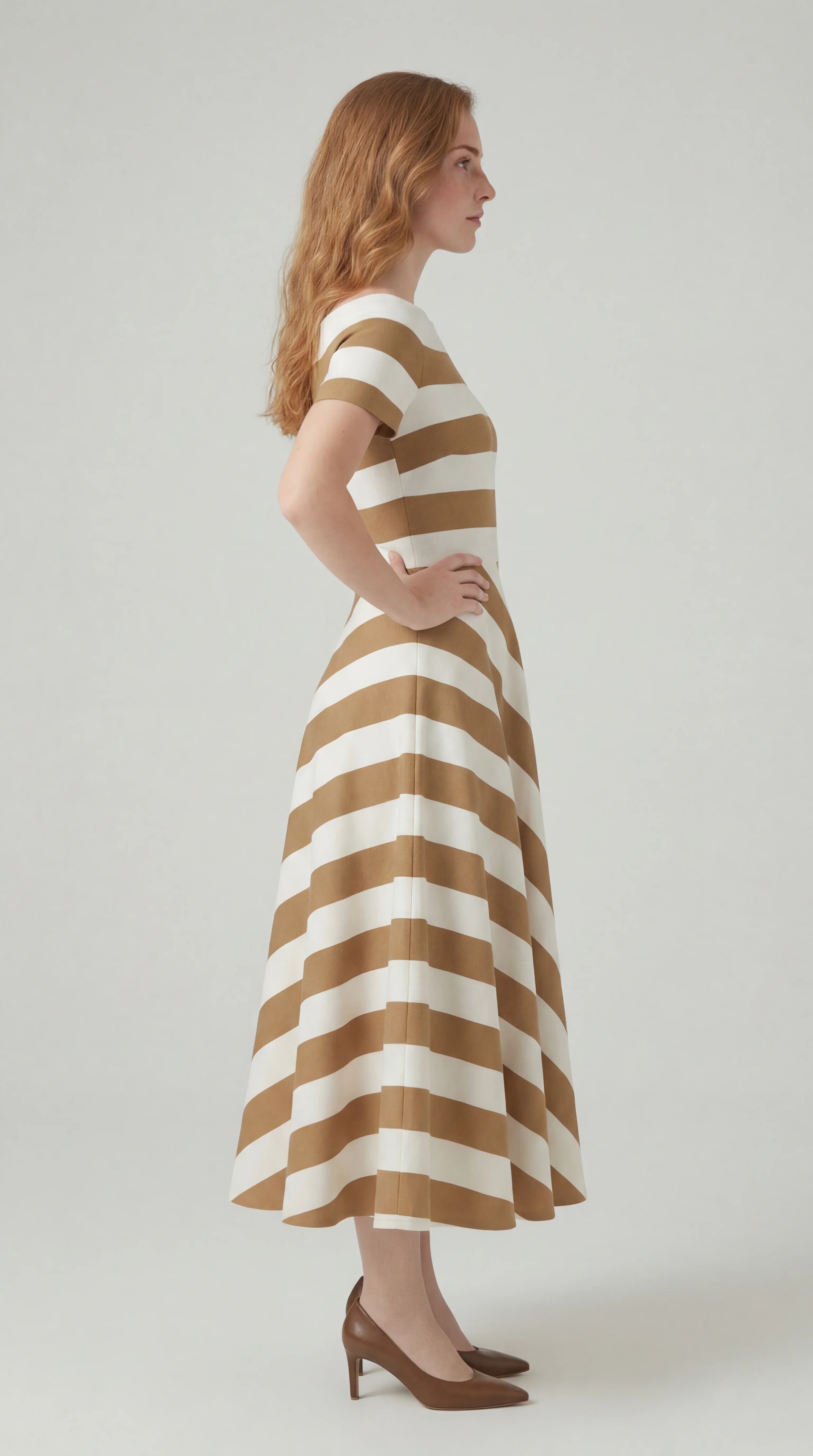 Midi Jurk Korte Mouw met Strepen Design