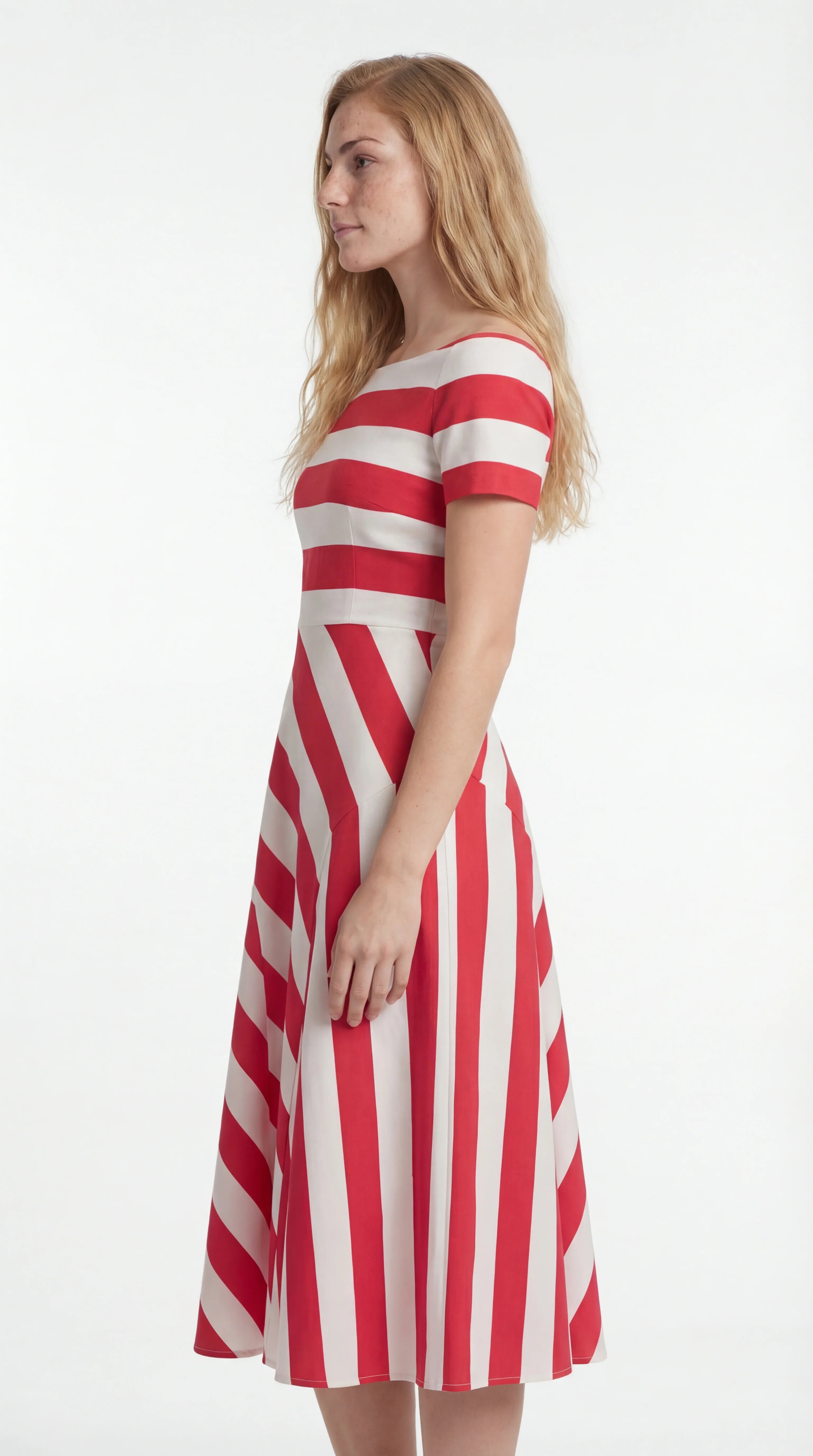 Midi Jurk Korte Mouw met Strepen Design