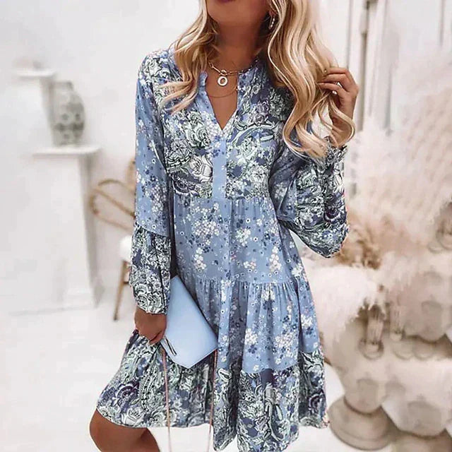 Boho Bruiloft Gastenjurk Dames met V-hals en Lange Mouwen