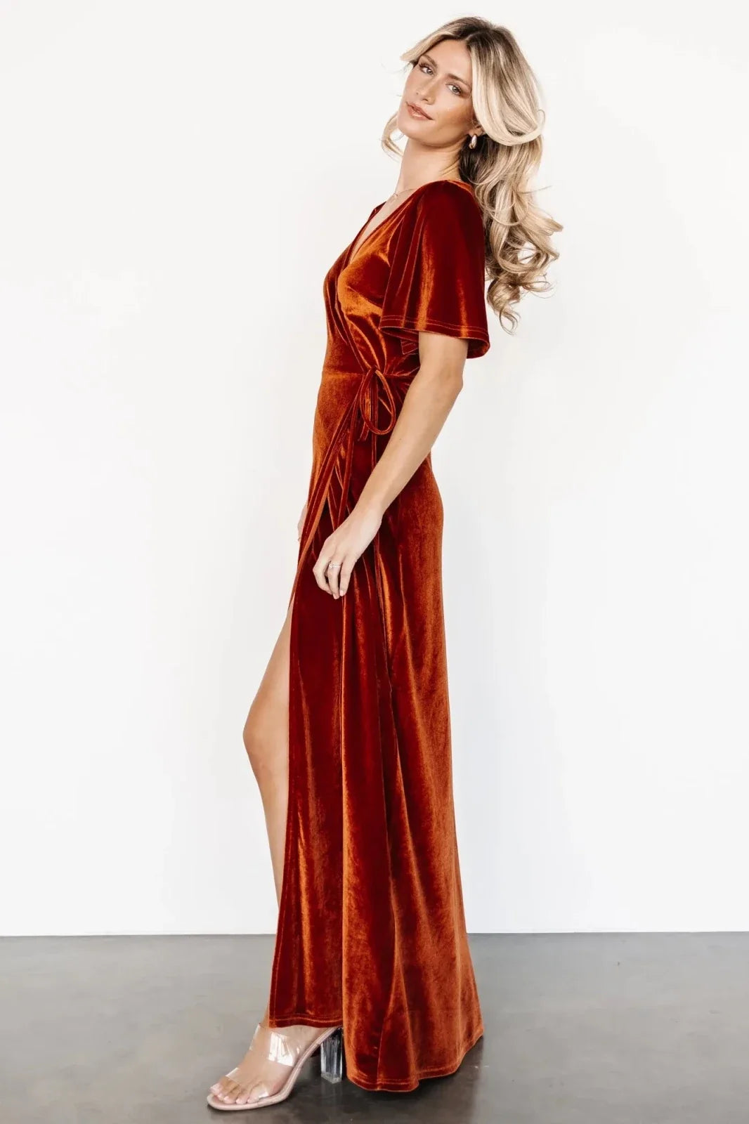 Fluwelen Maxi Jurk Dames | Wrap V-hals Hoge Split