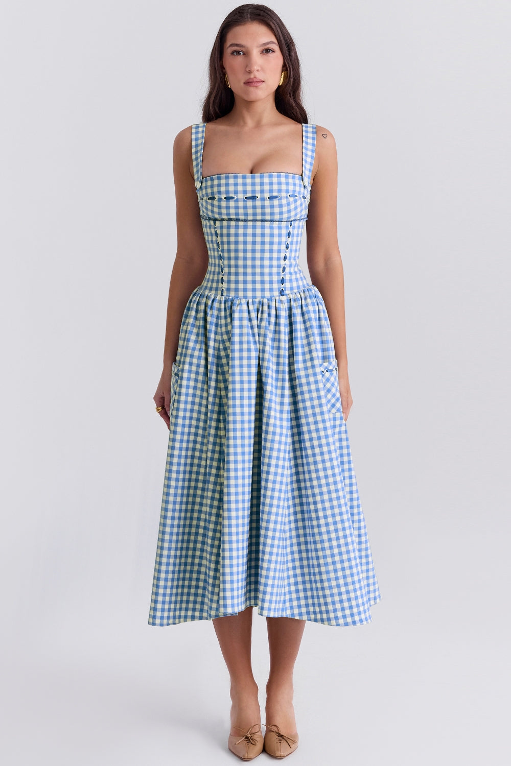 Zomerjurk Gingham – Midi Jurk met Rimpeldetail