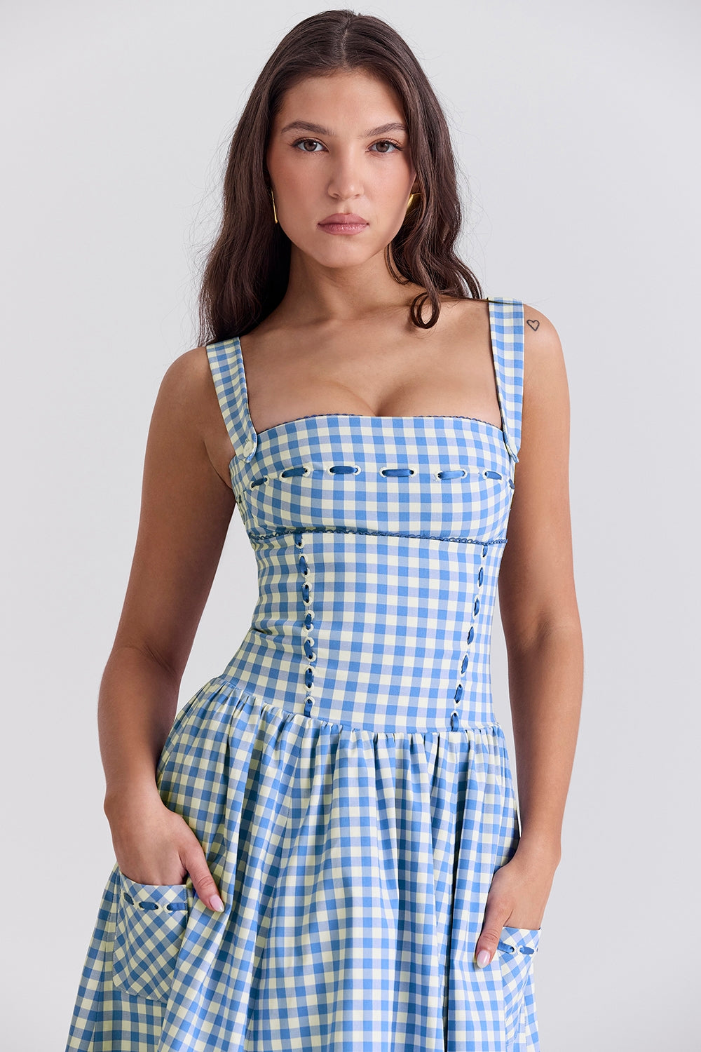 Zomerjurk Gingham – Midi Jurk met Rimpeldetail