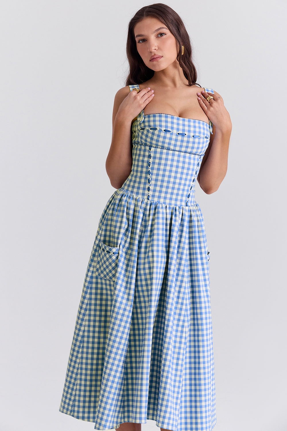 Zomerjurk Gingham – Midi Jurk met Rimpeldetail