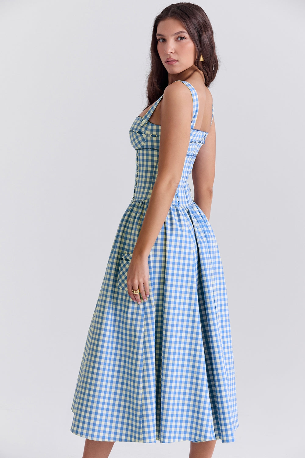 Zomerjurk Gingham – Midi Jurk met Rimpeldetail