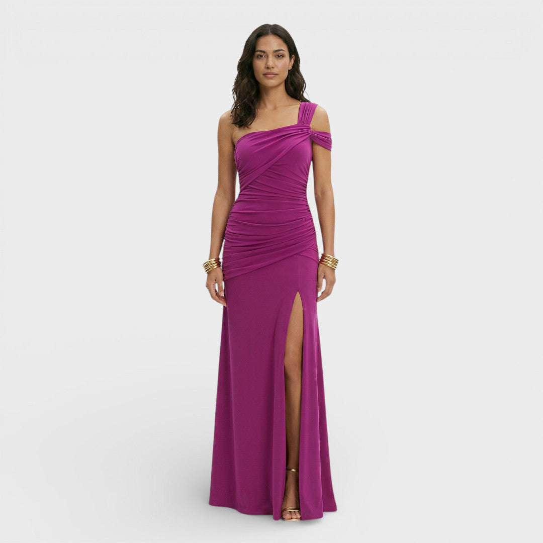 Dames Maxi Jurk | One Shoulder | Gedrapeerd Met Hoge Split