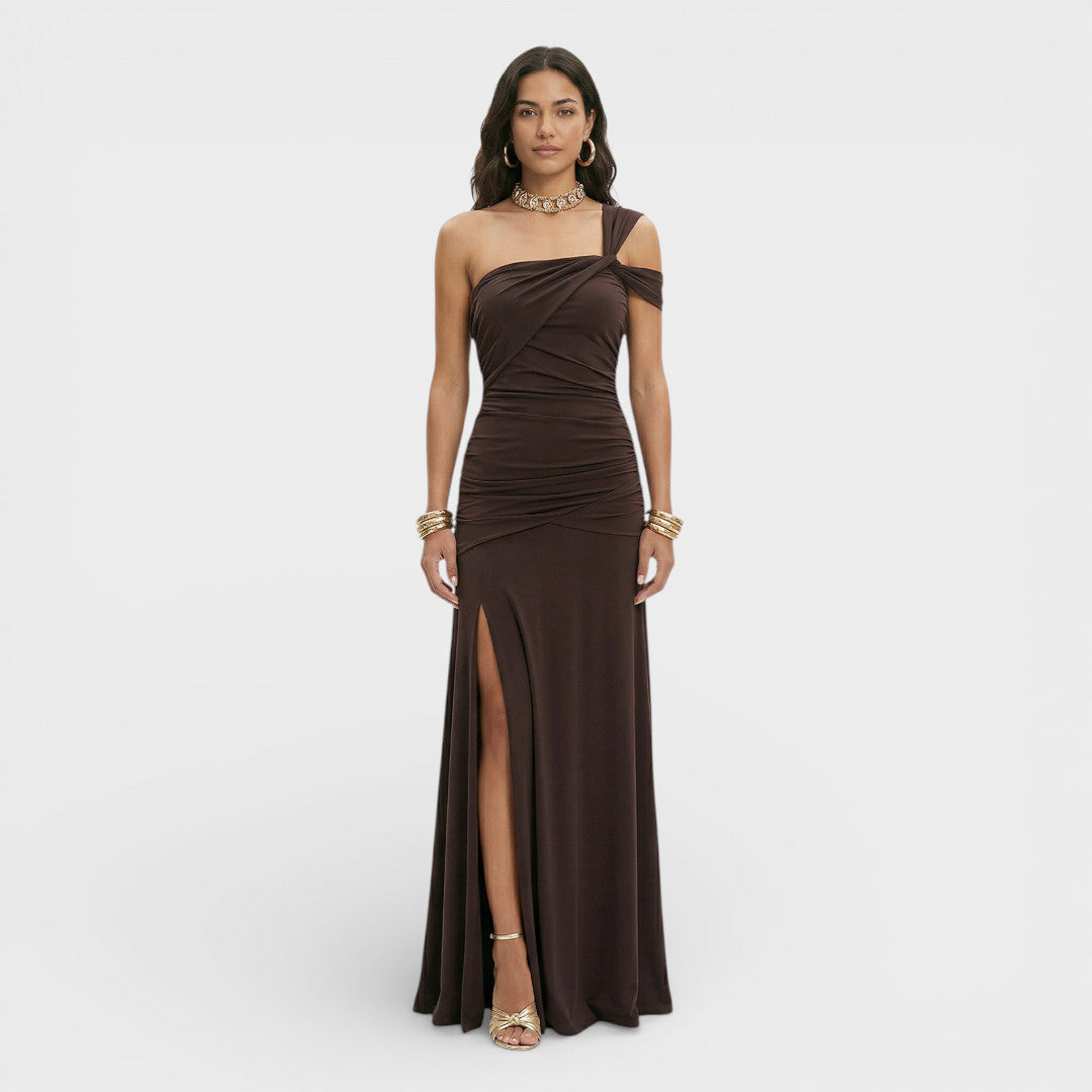 Dames Maxi Jurk | One Shoulder | Gedrapeerd Met Hoge Split