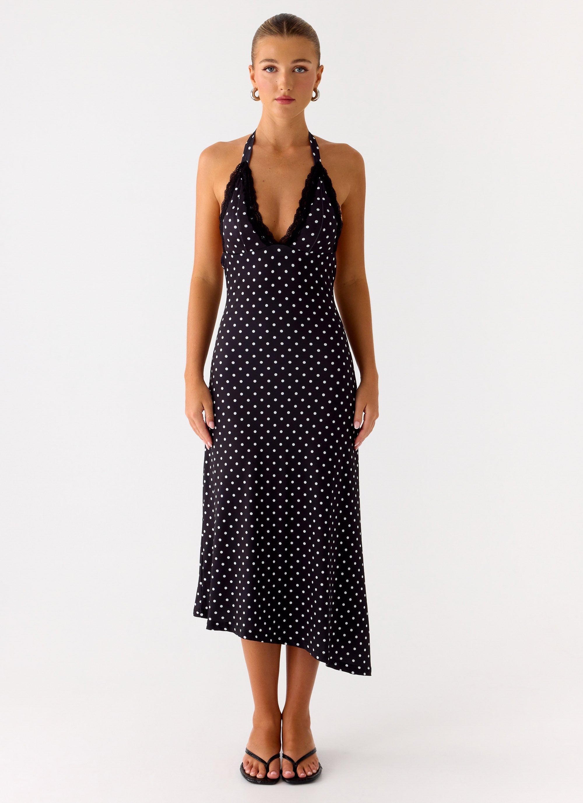 Halter Midi Jurk Dames met Stippenprint