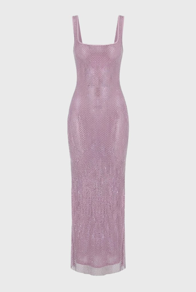 Maxi Jurk Vierkante Halslijn met Glanzende Look