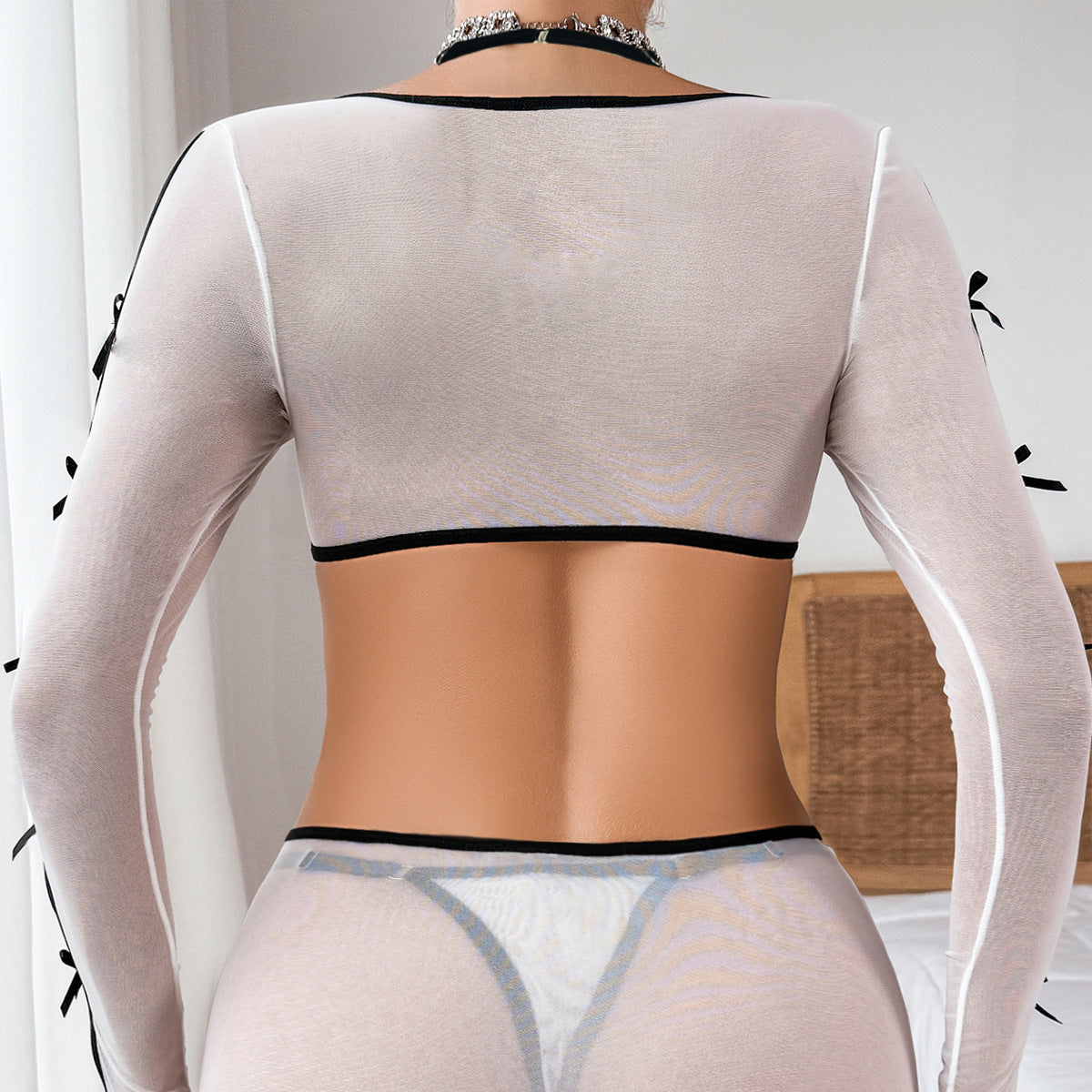 Lingerieset Dames Mesh – Wit Met Strikjes En Rok – Luxe Set met Comfort