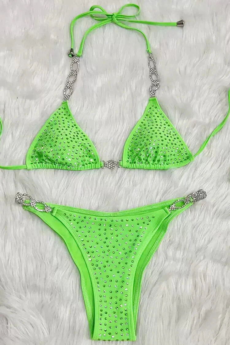 Limegroene Bikini Dames – Set met Glitter Details