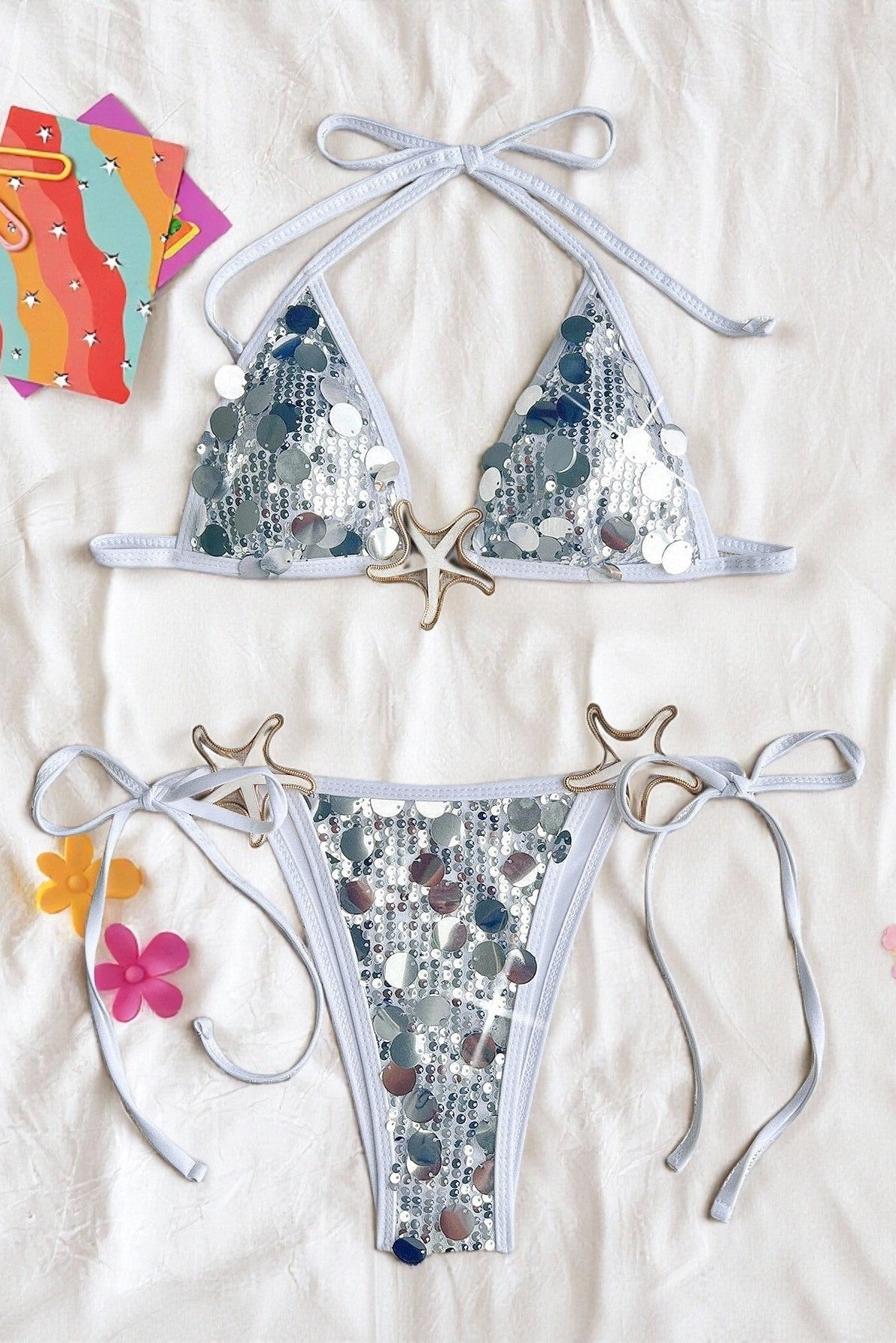 Zilver Wit Bikini Dames – Set met Pailletten en Zeester