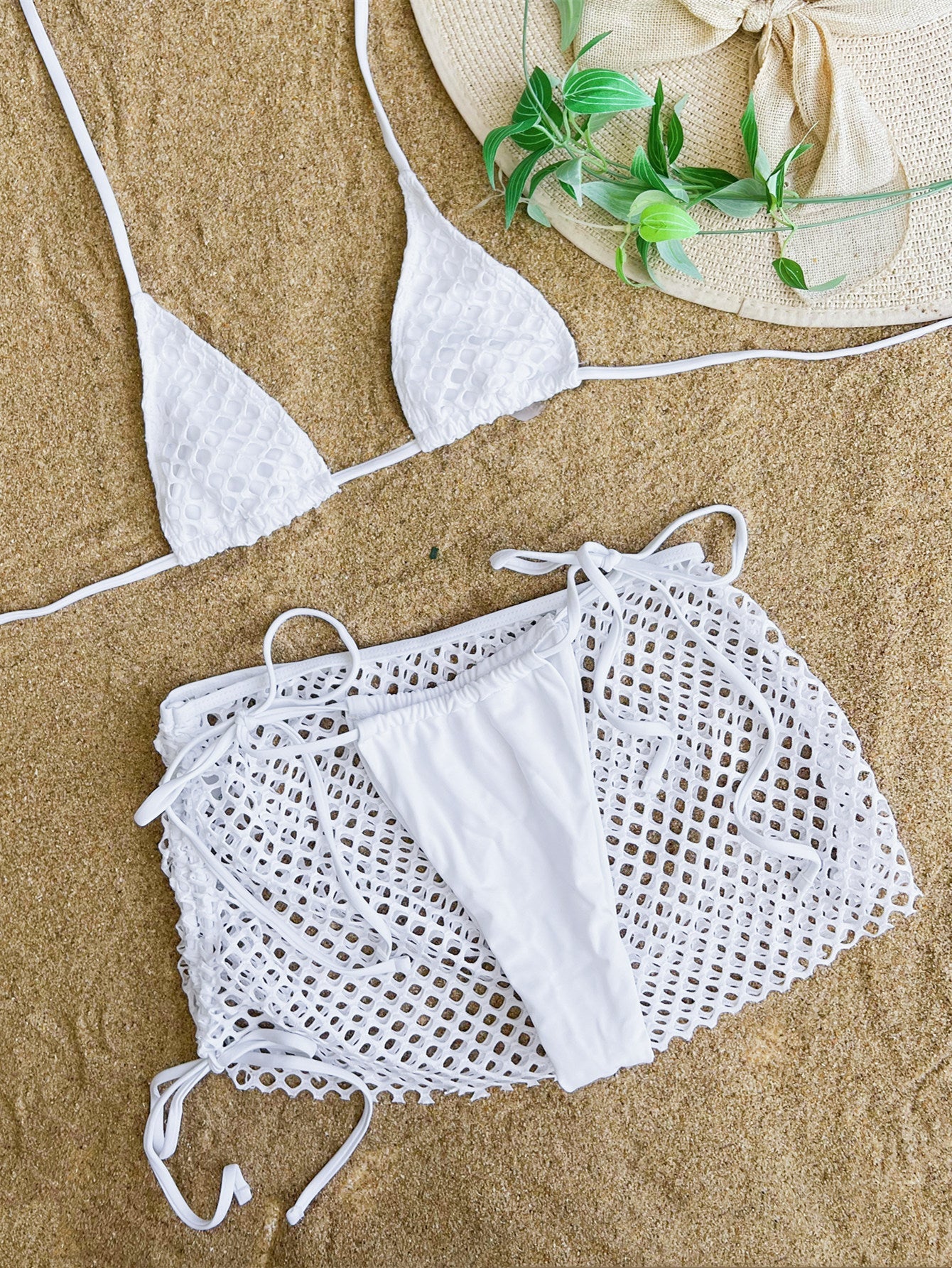Witte Mesh Bikini Set Dames Uitsnede Zwemkleding