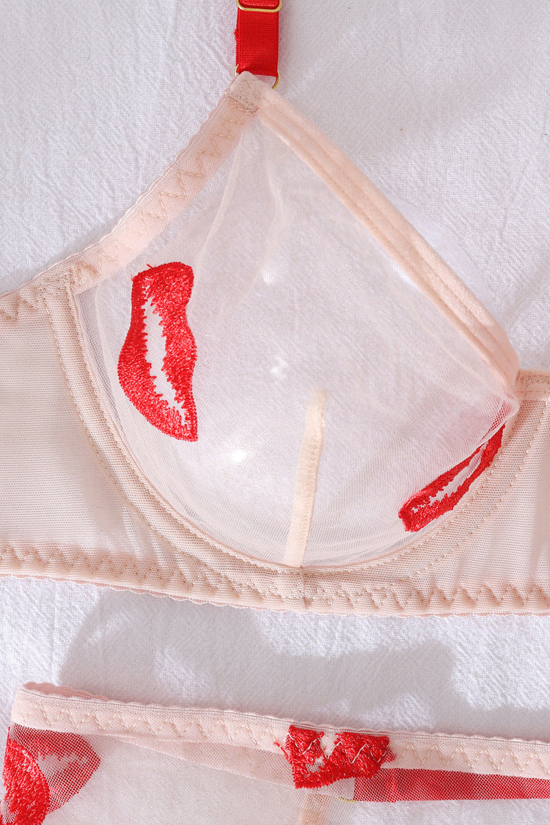 Lingerieset Dames Mesh – Beige Met Jarretels – Luxe Set met Comfort