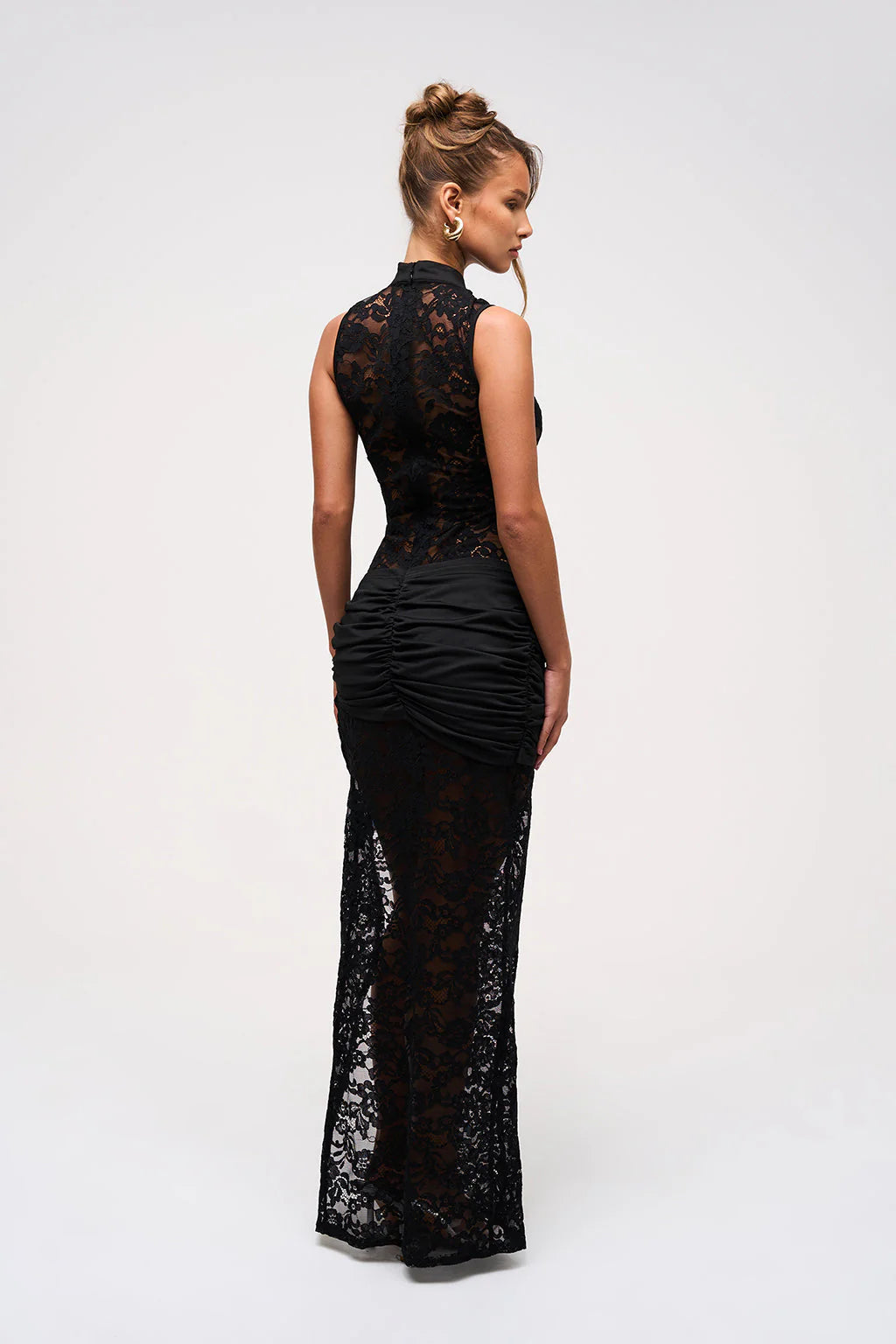 Aveline Dames Maxi Jurk | Kantlook | Hoge Split Met Gedrapeerde Taille
