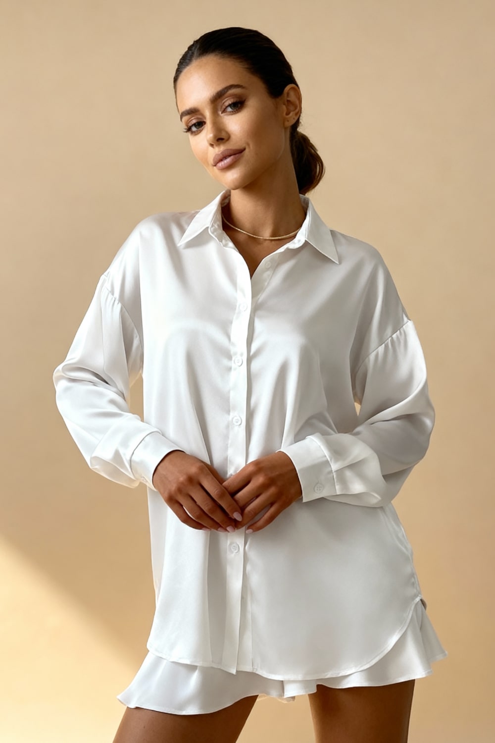 Korte Satijnen Pyjamaset Dames