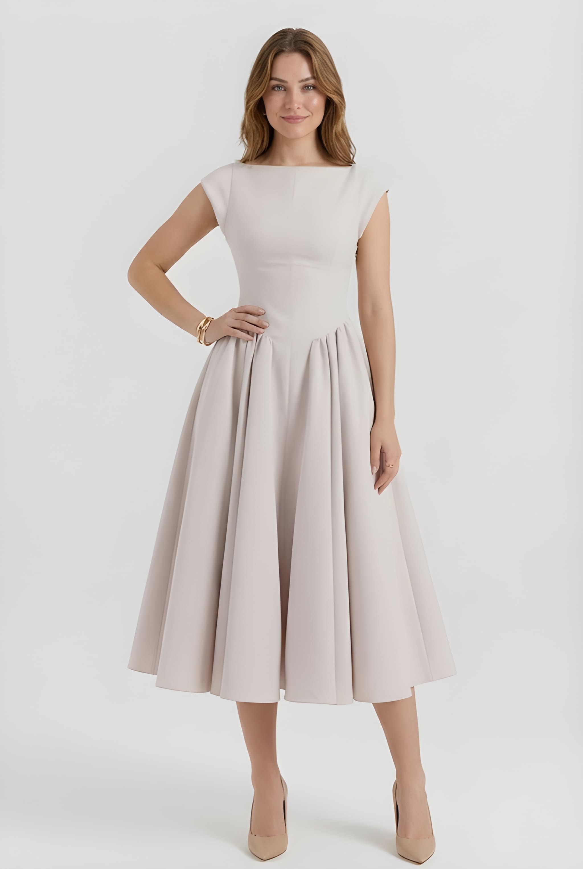 Midi Jurk Mouwloos Dames met Uitlopende Rok