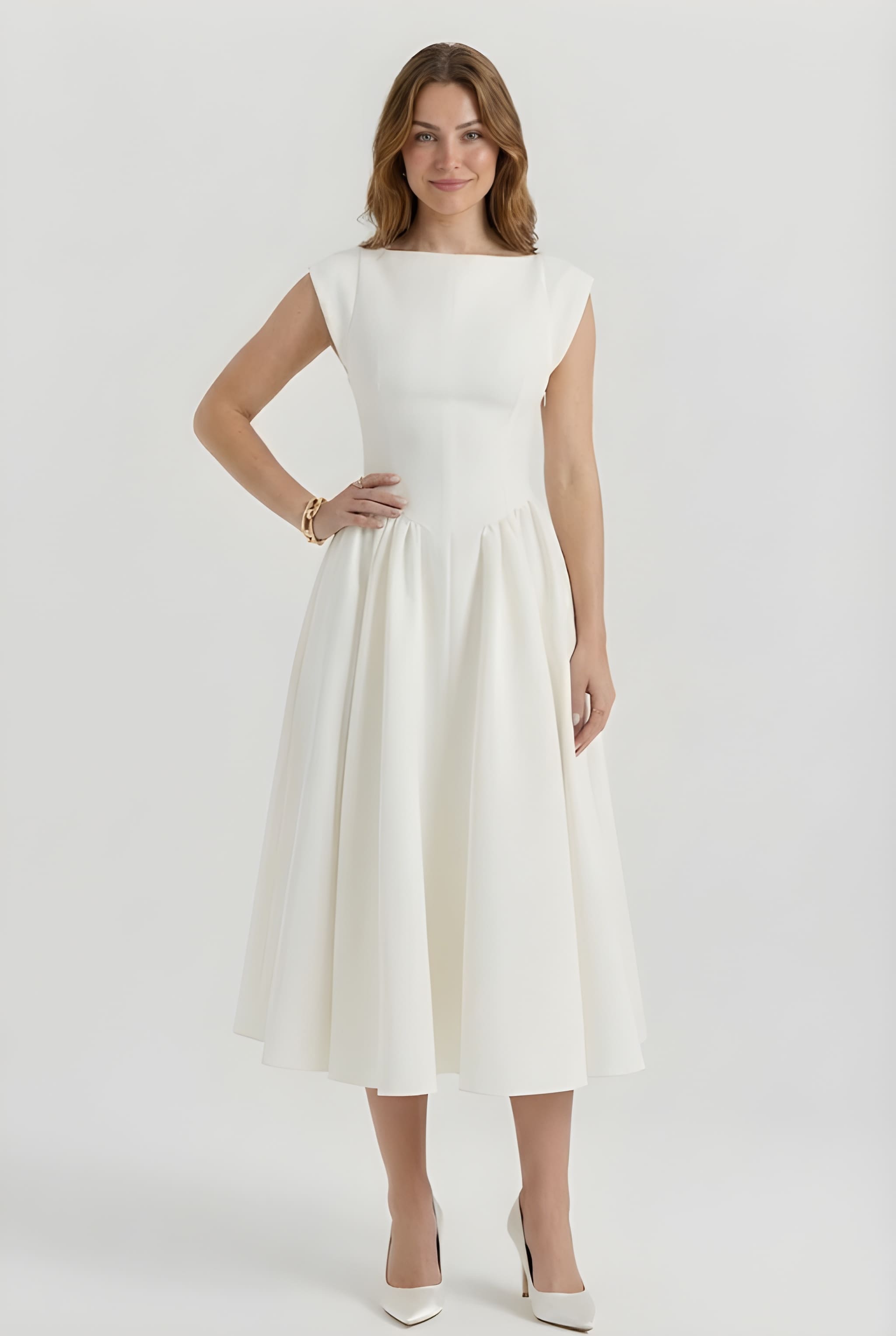Midi Jurk Mouwloos Dames met Uitlopende Rok