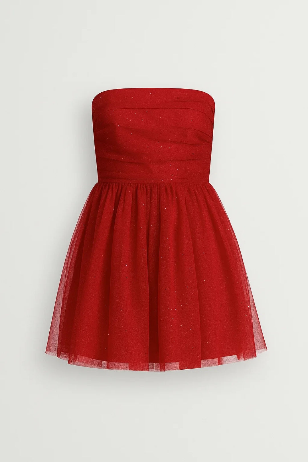 Strapless Cocktailjurk met Tule Rok en Glitter effect
