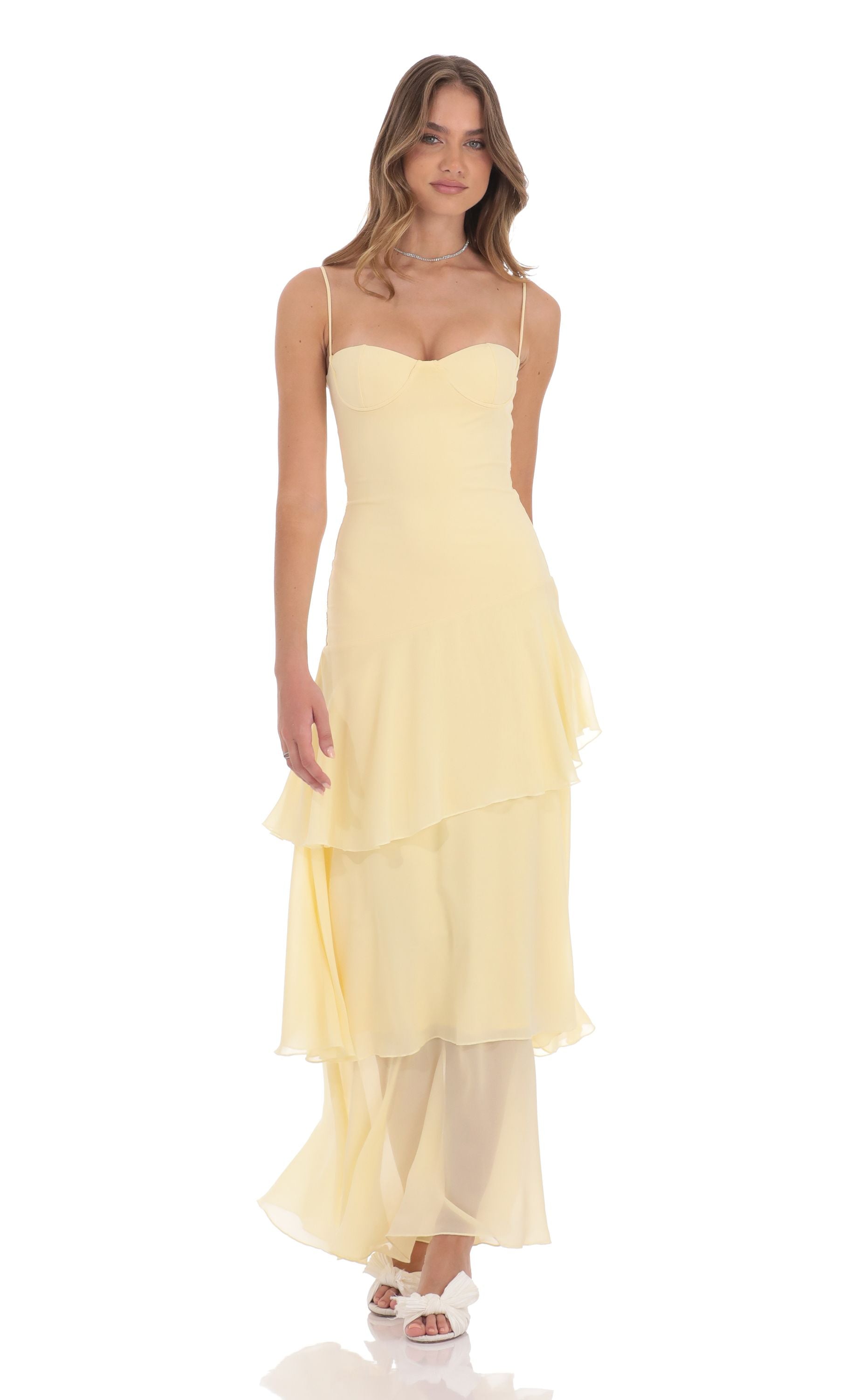 Dames Maxi Jurk | Spaghettibandjes | Gelaagde Rok Met Bustier Top