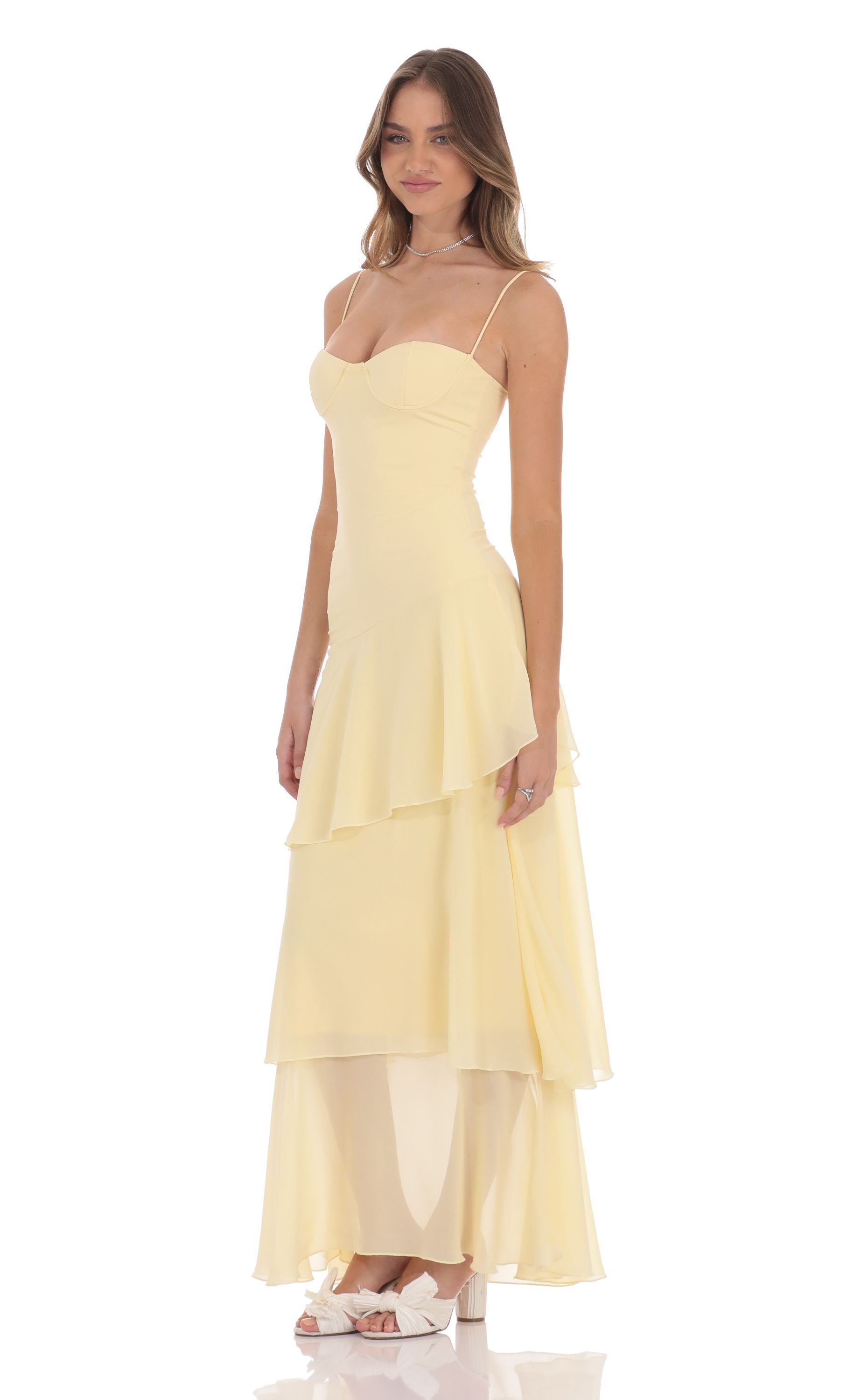 Dames Maxi Jurk | Spaghettibandjes | Gelaagde Rok Met Bustier Top