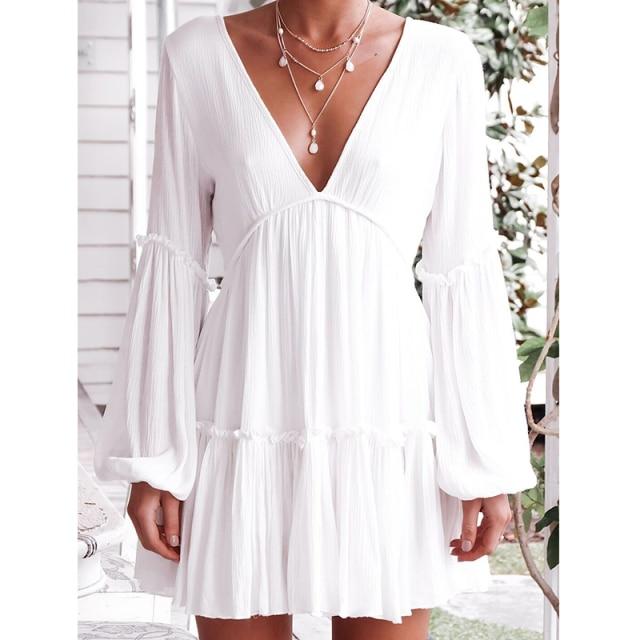 LORI Strandjurk Dames – Witte Cover-Up met Open Rug