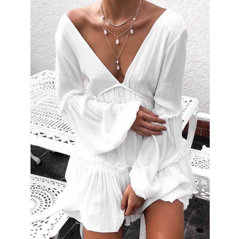 LORI Strandjurk Dames – Witte Cover-Up met Open Rug