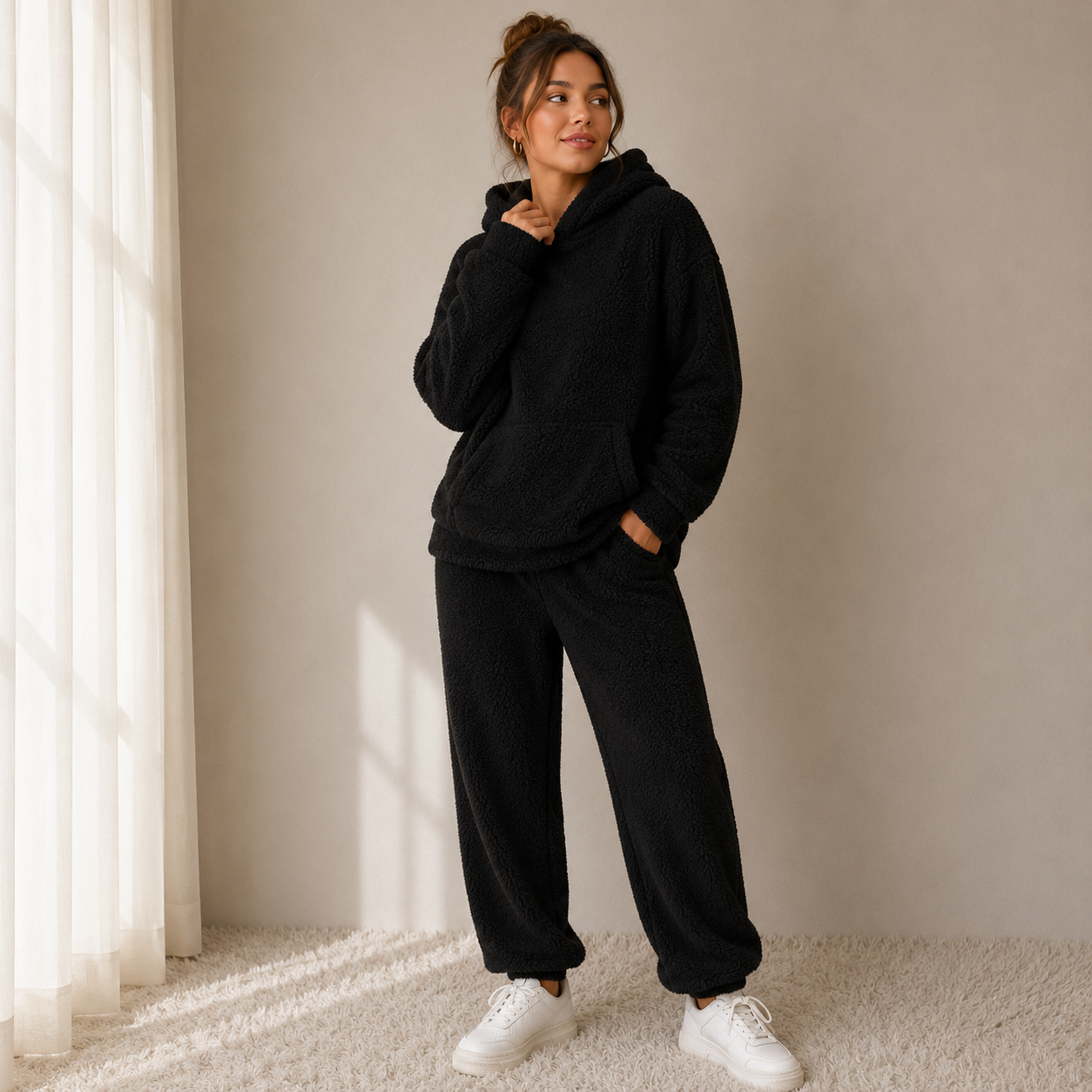 Dames Tweedelig Teddy Huispak Capuchon | Pluizige Teddyfleece | Loungen