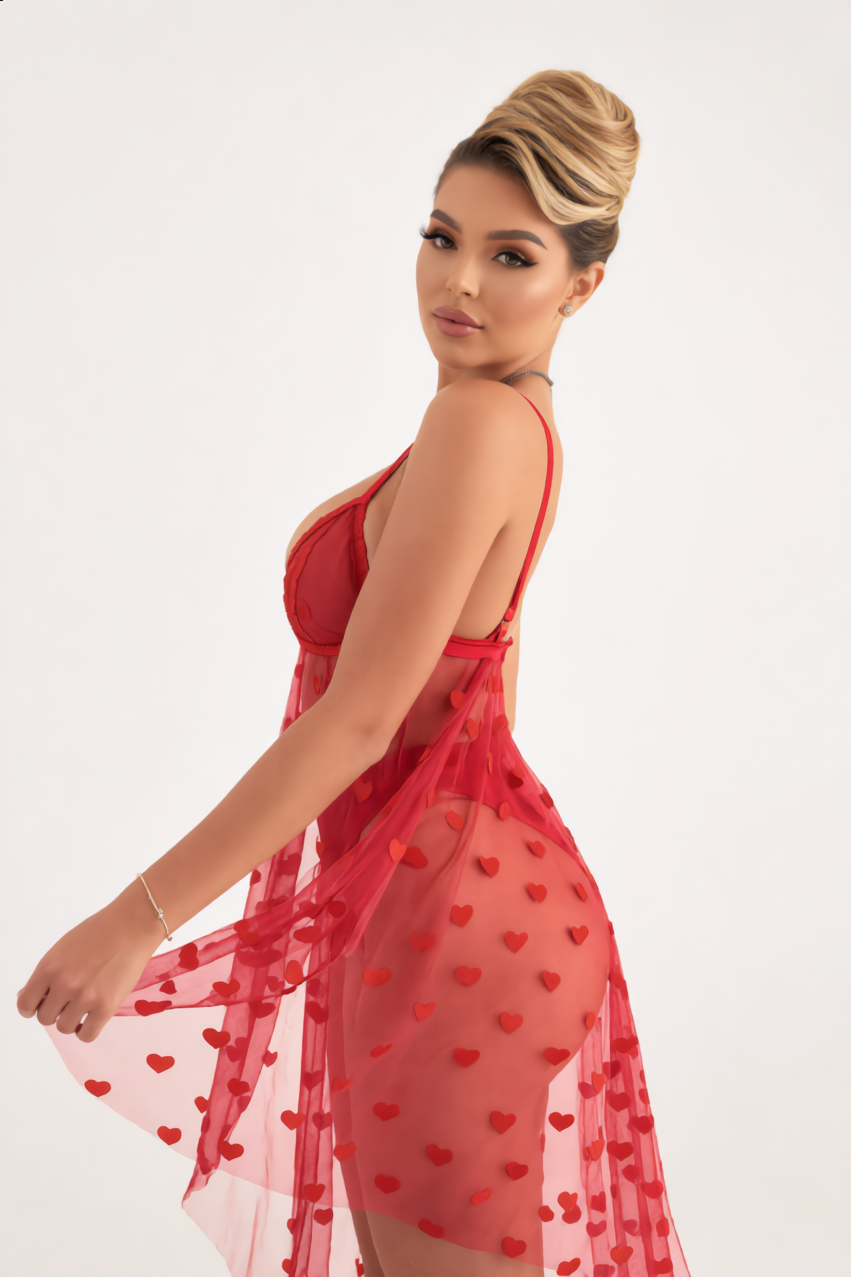 Lingerieset Dames Mesh – Rood Met Jurk En Slip – Verleidelijke Set met Soepele Pasvorm
