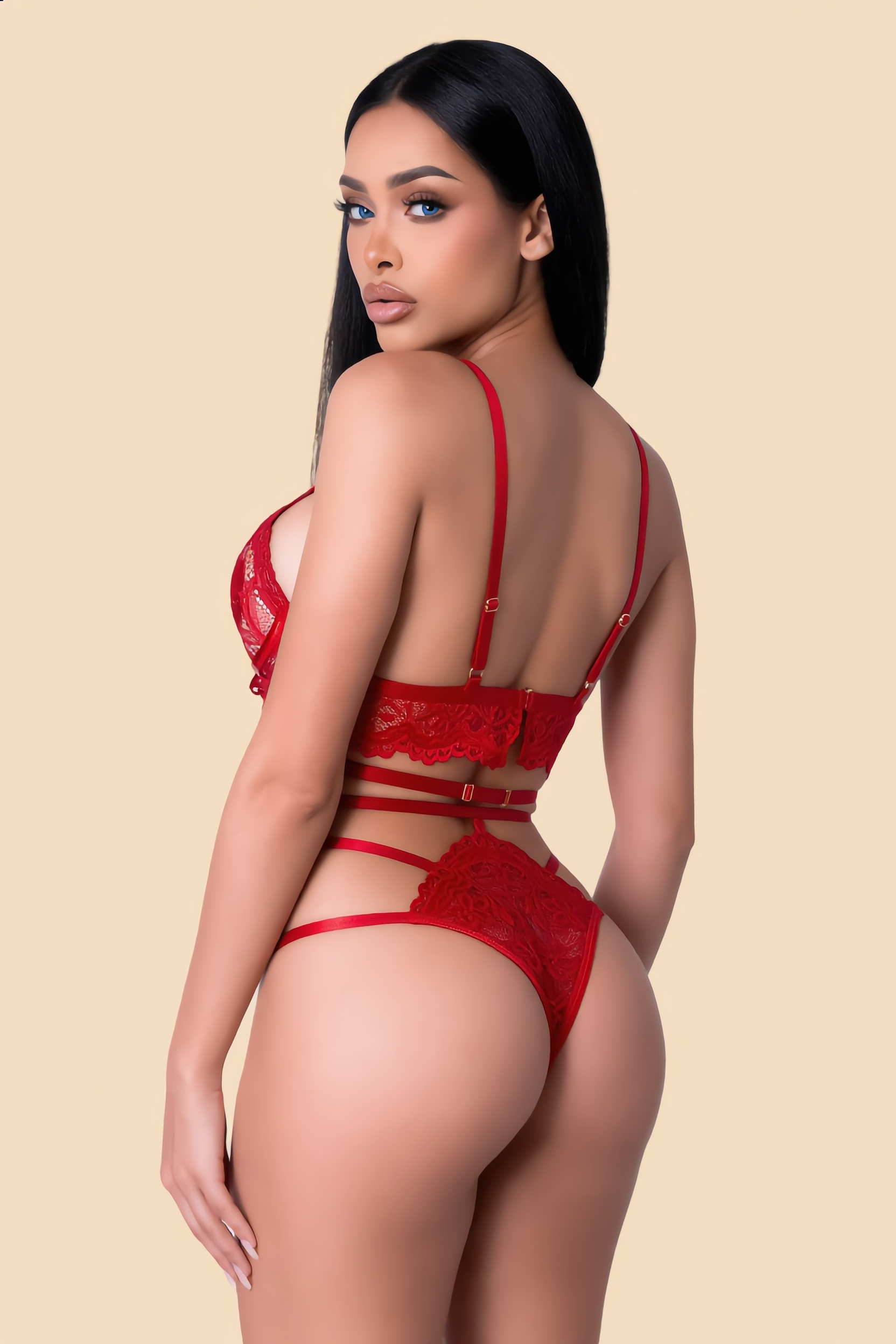 Lingerieset Dames Gehaakt Kant – Rood 3-Delig Met Jarretels – Verleidelijke Set