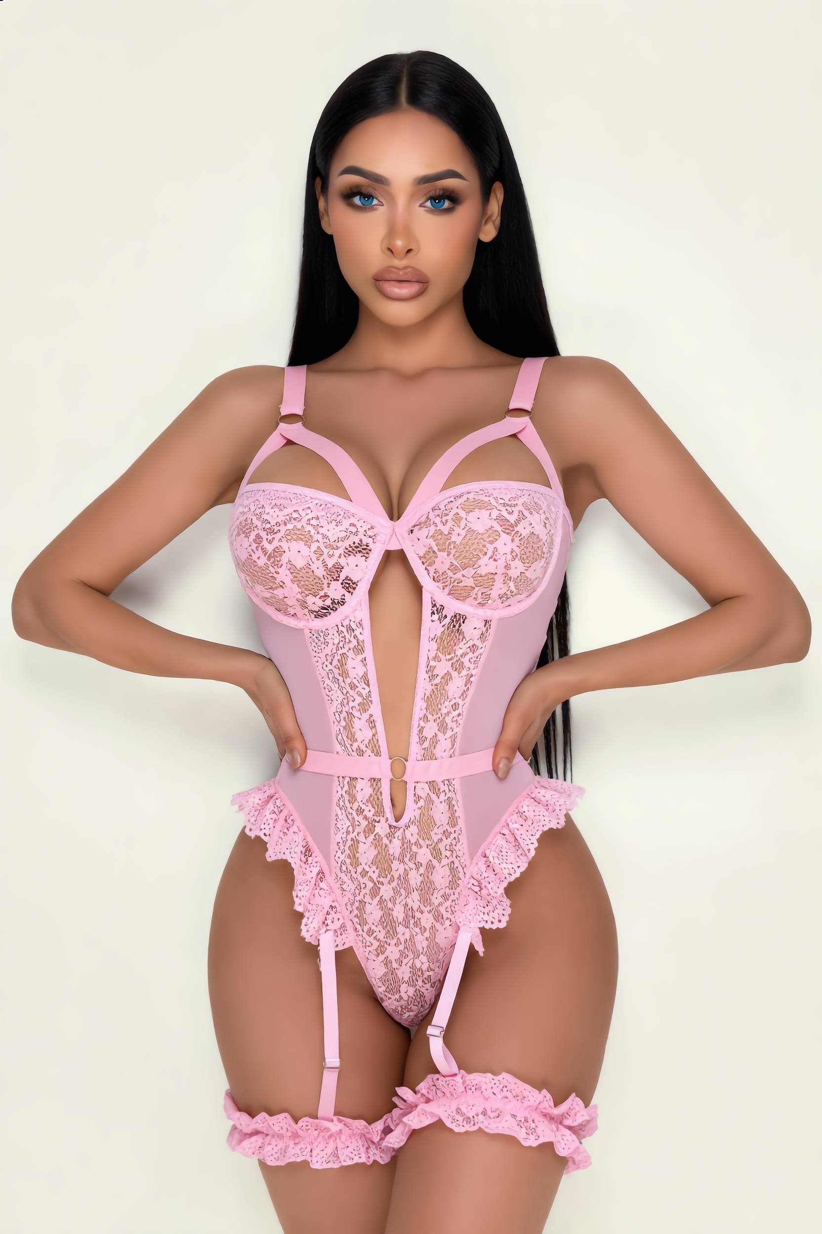 Lingerieset Dames Kant – Roze 3-Delig Met Jarretels En String – Luxe Set met Comfort